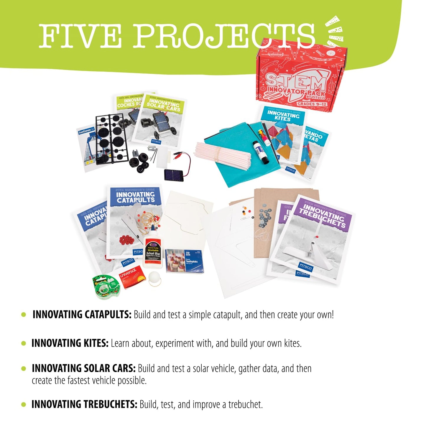 Pitsco Education STEM Innovator Pack, 4-in-1 Kits for Kids Ages 15 and up, DIY Projects, Educational Construction