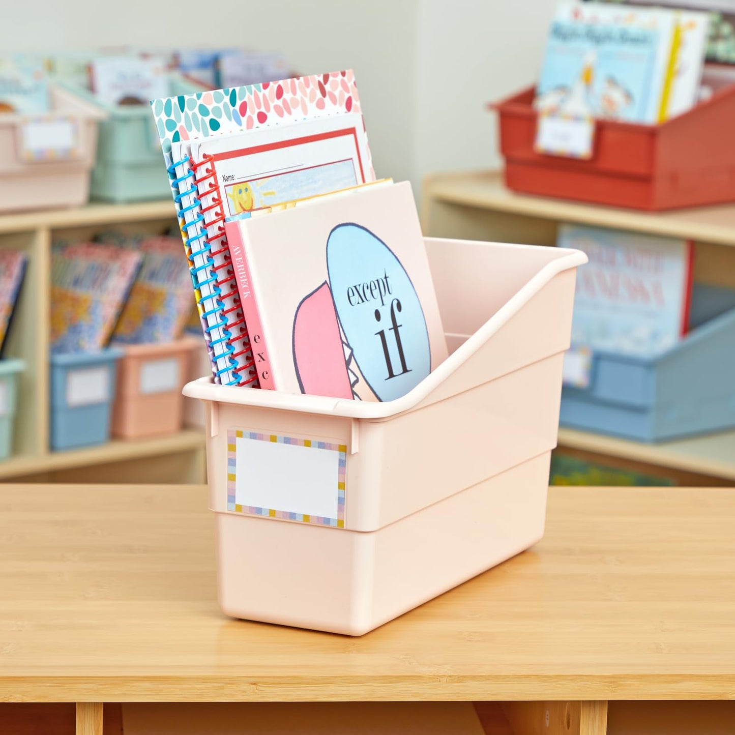 Really Good Stuff Durable Book and Binder Holders- Set of 6 Boho Colors - Plastic Storage Bins for Classroom and Office - File Folder Organizer, Magazine Holder, Book Display