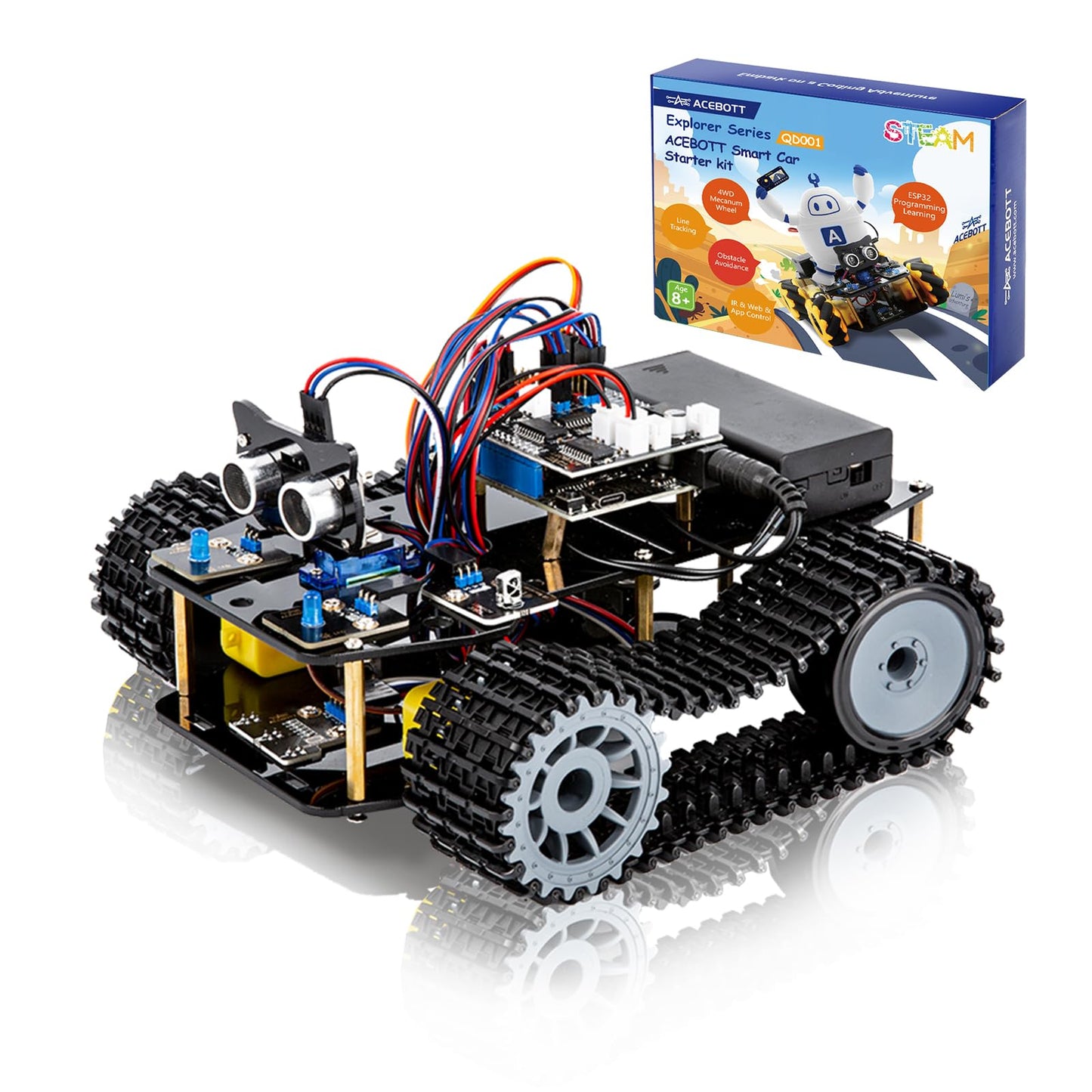 ACEBOTT Smart Robot Tank Car Kit with ESP32 for Arduino Robotics for Kids Ages 8-12 12-16 STEM Science Kits Coding Gifts for 8-16 Year Old Boys Girls Teens Cool Engineering Building Toys Unique Gifts