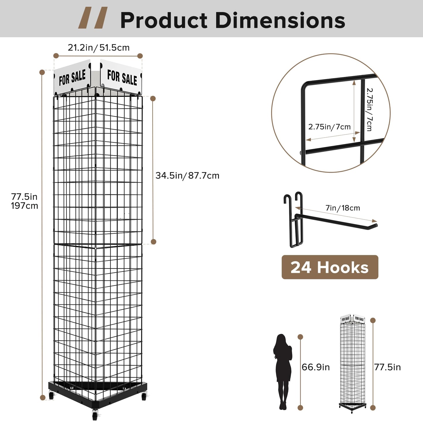 Urban Deco Triangular Grid Wall Panels for Vendor Booth - Gridwall Display Stand with Accessory 24 Hooks, 1 Set Display Racks for Vendor Events (Black)