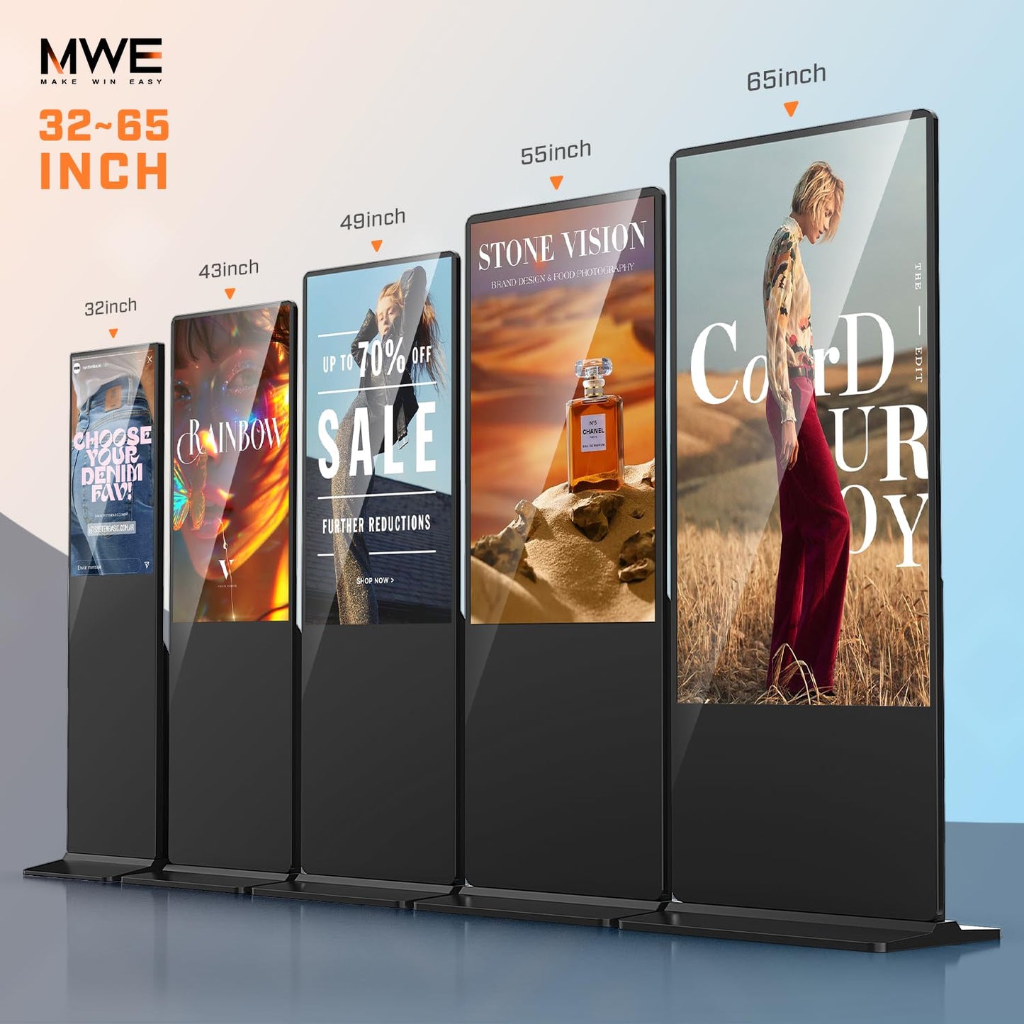 QIXZOCV MWE 49 Inch 4K Digital Signage Displays, Indoor Floor Standing LCD Screen Advertising Kiosk, Android System Commercial Totem with Custom Service, Vertical Monitor with Auto Media Player-Black
