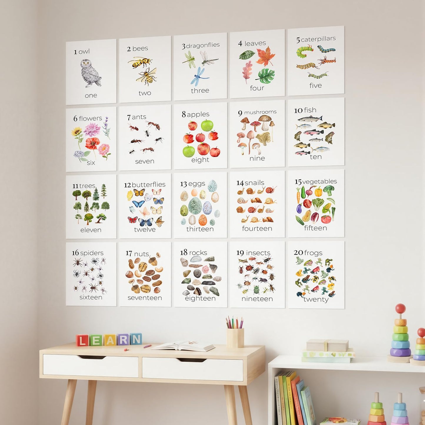 Colarr 21 Pcs Number Posters for Classroom Wall Decor 11 x 8.5 Inch Educational Number Poster Learning Chart for Kindergarten Preschool Teacher Classroom Must Have Essentials(Biology)