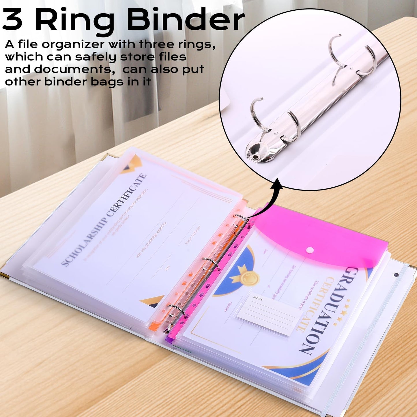 XKDOUS Aesthetic Document Organizer Linen Folio Folders with Pockets, 3-Ring Accordion Storage Binders Expanding File Folder for Important Papers, Documents and Files