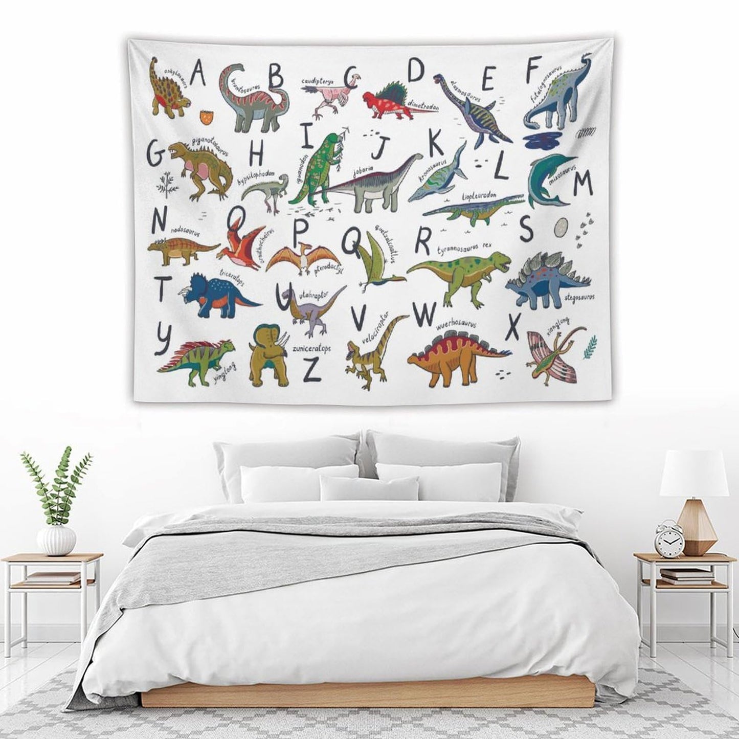 DDCBNS Kids Dinosaur Tapestry,Learning ABC Alphabet Tapestry for Boys Girls,Funny Educational Tapestry Wall Hanging Home Décor for Nursery Study Classroom Bedroom Living Room 80" x 60"