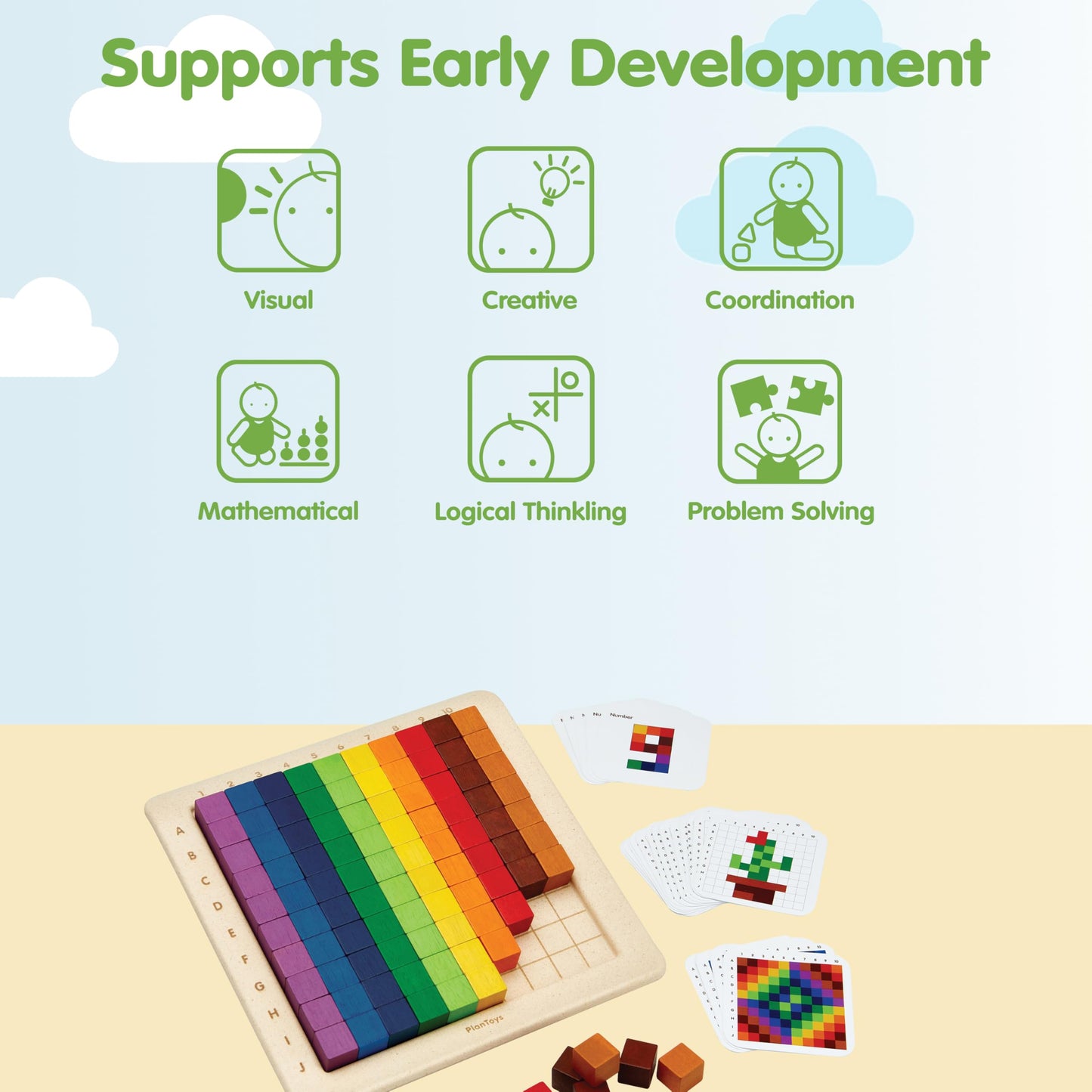 PlanToys® 100 Counting Cubes Wooden Montessori Math and Sorting Set | Early Numeracy, Colour Matching, Pattern Making and Logic Exploration | Eco Friendly Educational Cubes for Hands On Learning