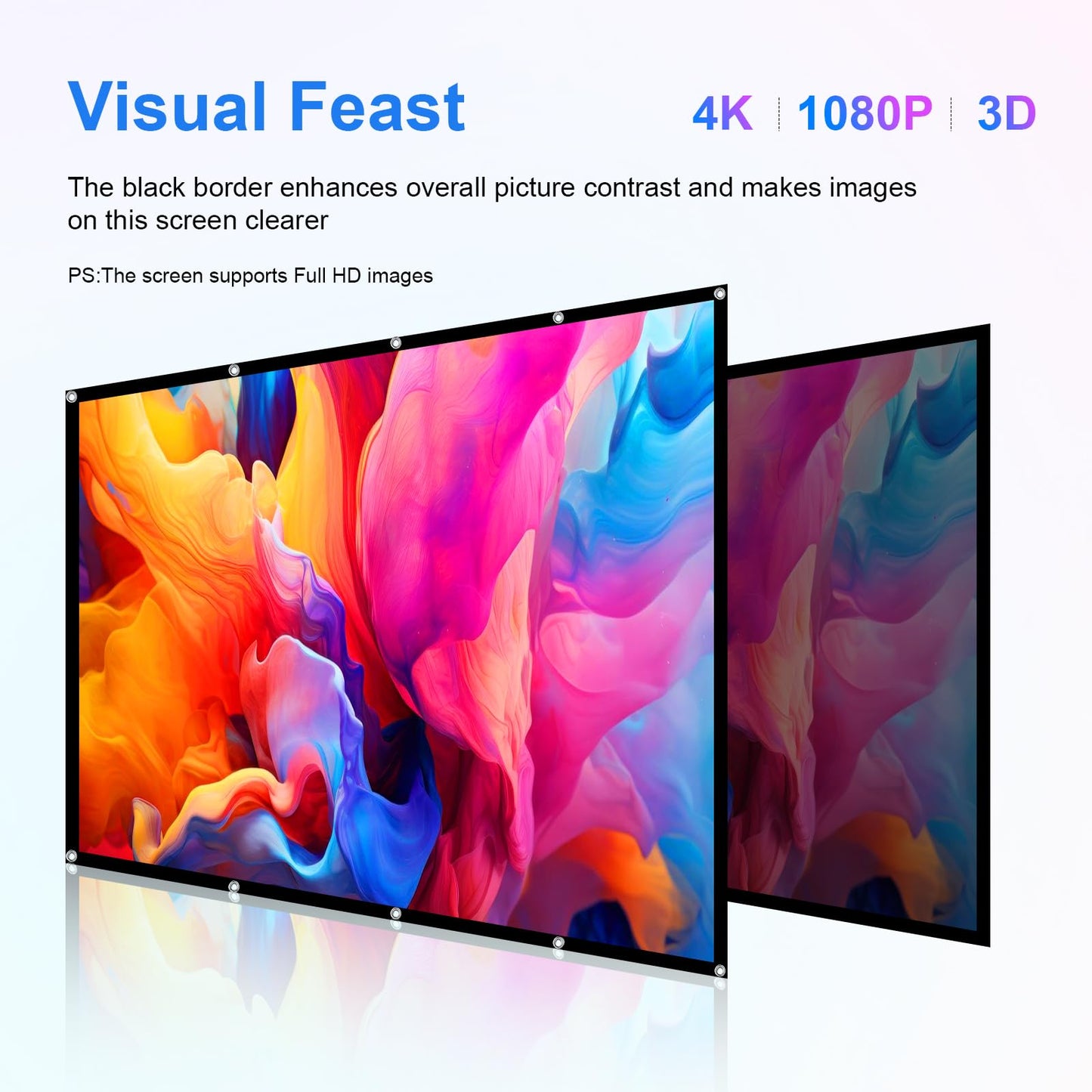 Projector Screen 72 inch，Portable Movie Projector Screen 16:9 HD Indoor Outdoor Double Sided Rear Projection Screen Video for Home, Party, Office, Classroom
