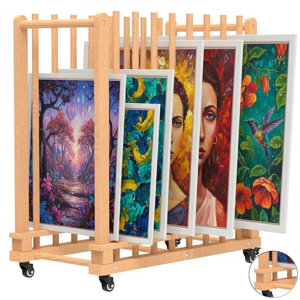 MOOFI Art Storage Rack and Art Rack Storage Organizer for Canvases, Art Drying Rack with Casters - Paint Drying Rack with Adjustable Uprights for Art, Canvas Boards, Frames, Panels, Posters & Prints