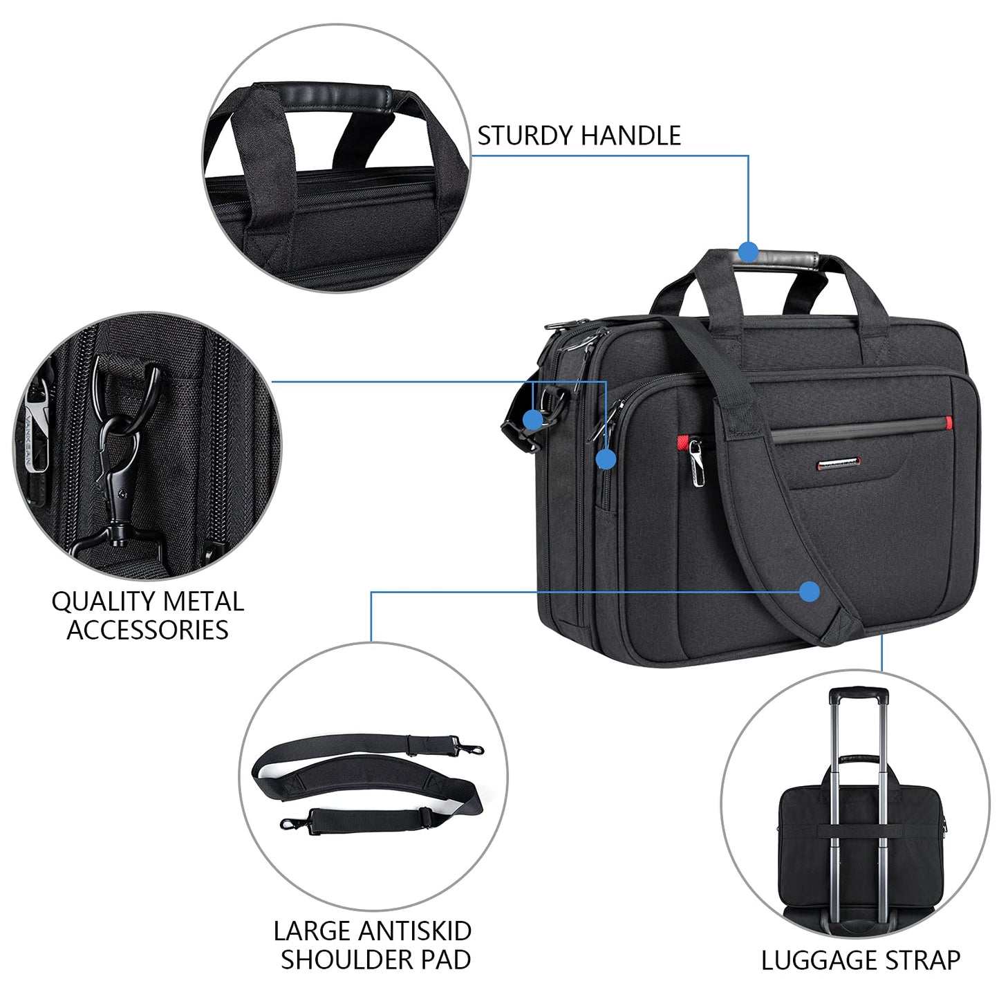 VANKEAN Laptop Briefcase Premium Laptop Case Fits Up to 17.3 Inch Business Shoulder Bag Laptop Expandable Water-Repellent Messenger Bag for Men/ Women Computer Bag for Travel/ Business/ Black