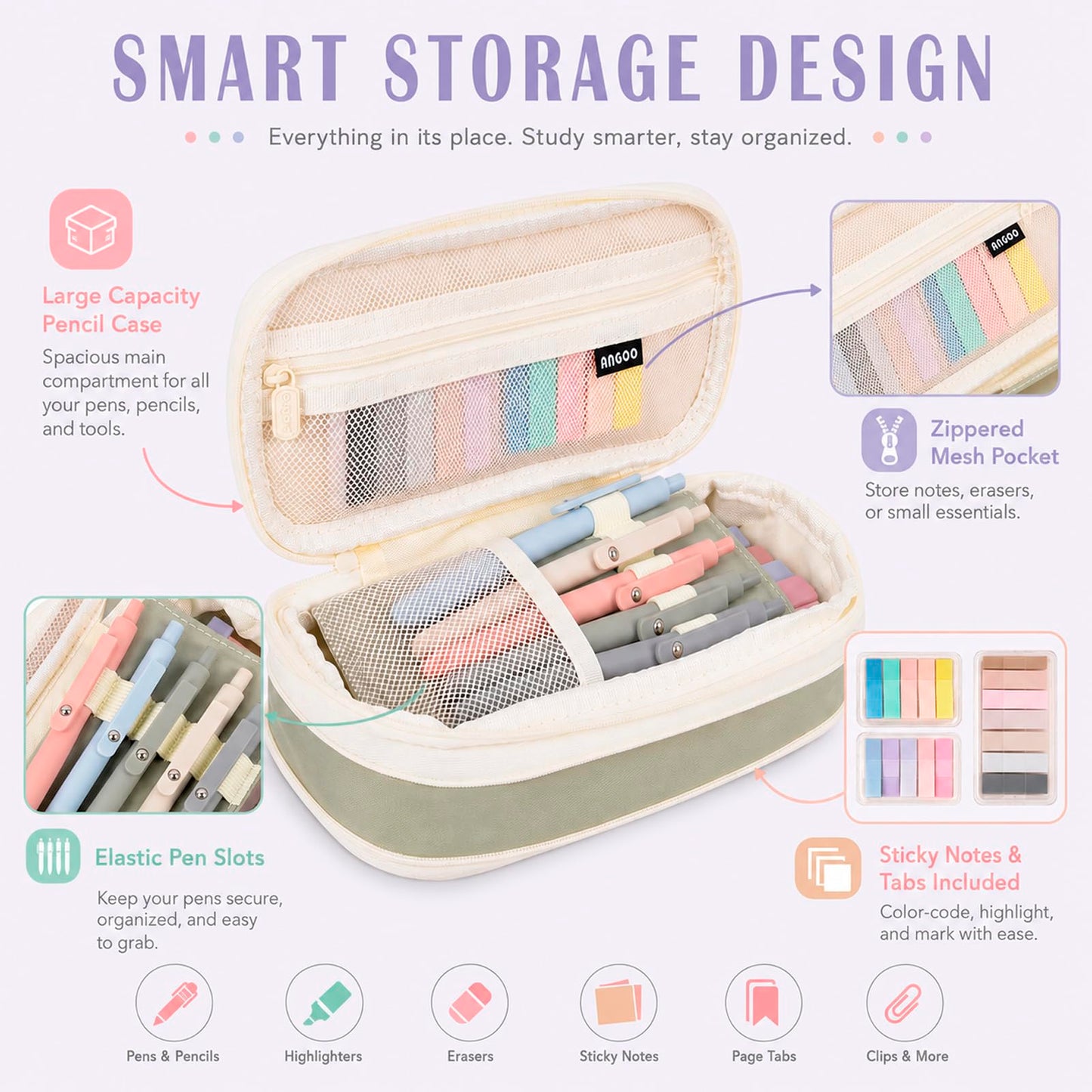 27 Pcs Aesthetic School Supplies Include 12 Pcs Aesthetic Highlighters Bible 1 Ppcs Big apacity Pen Case Bag 5 Pcs Retractable Quick Dry Gel Ink Pens 9 Pads Clear Sticky Tabs for School Office Home