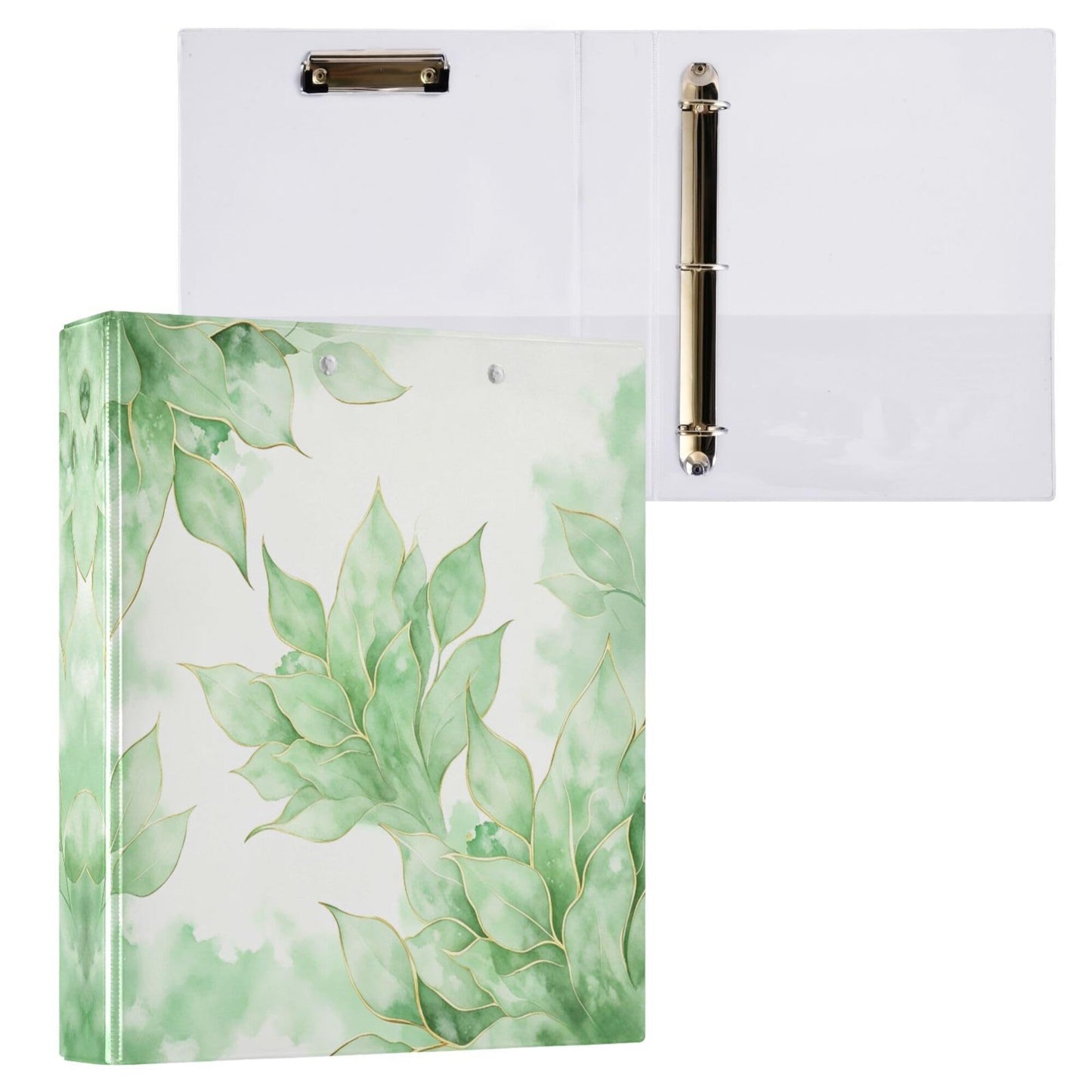 Eucalyptus Round Ring Binders 1.5 Watercolor Leaves Plant Vase 3 Ring Clipboard Binder for Office School Work Supplies File Folder 200 Sheet Capacity Easy Open