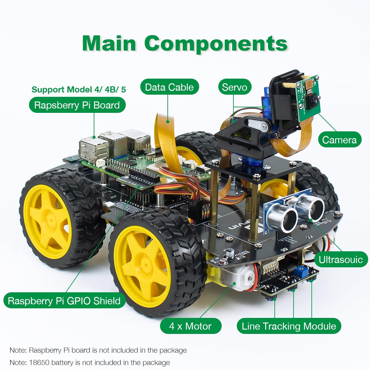 LAFVIN 4WD Smart Car Kit for Raspberry Pi 5 4 B 3 B+ B A+,Line Tracking,Face Tracking,Obstacle Avoidance,with Tutorail(Without Raspberry Pi)