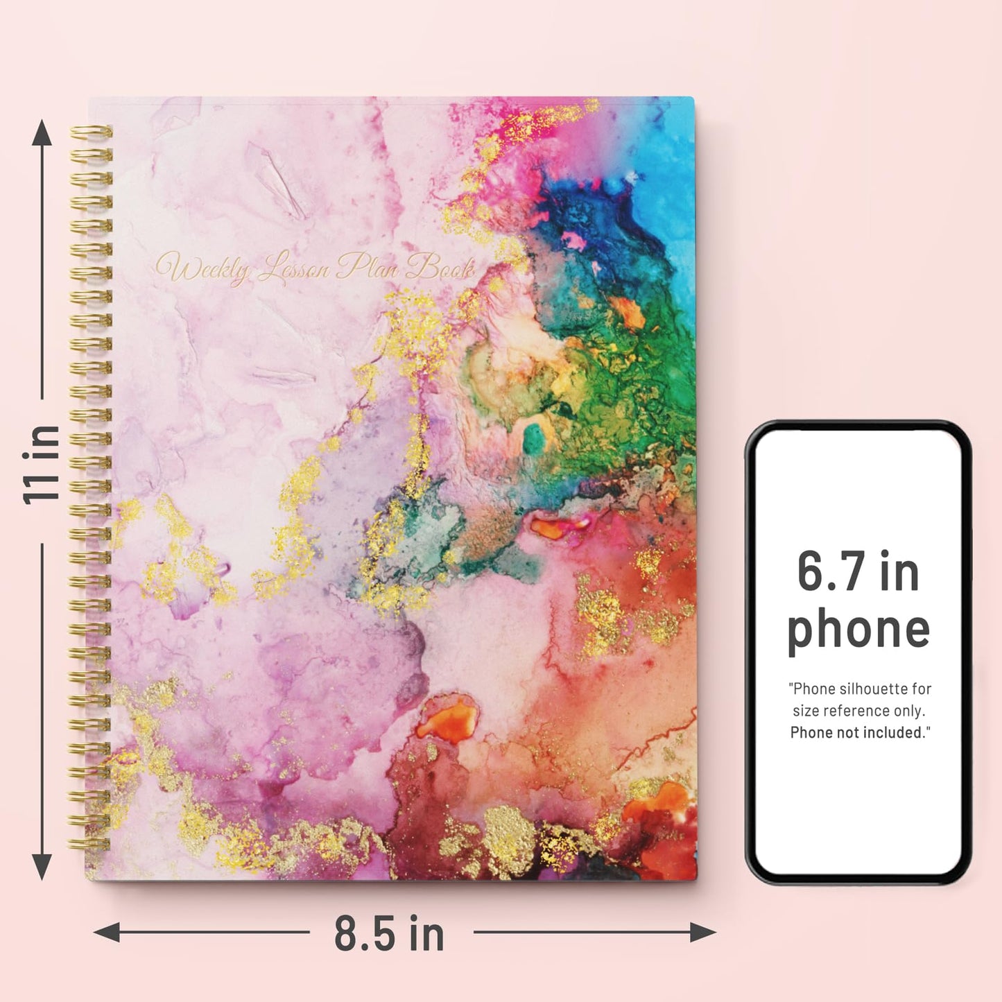 SUNEE 8 Period Teacher Lesson Plan Book - Days Vertically, Undated Teacher Planner 2026-2027 Academic Year, 8.5 x 11 Inch, 104 Pages/52 Sheets (40 Weeks), Waterproof PVC Cover, Back Pocket,Pink Marble