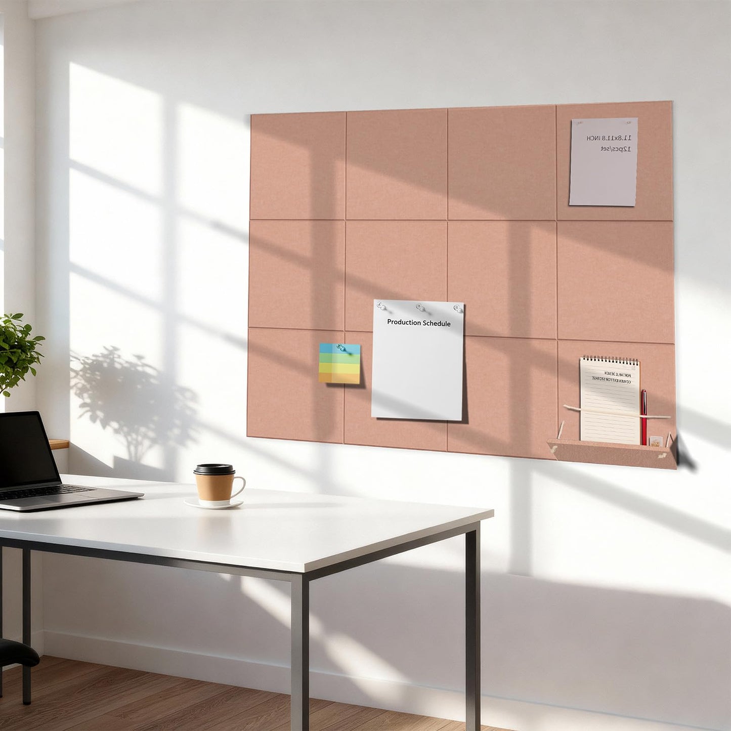 12 Pack Bulletin Boards 48" x 36" Alternative Cork Board for Office,Built-in Storage Device，Large Cork Boards for Walls ， Felt Wall Tiles, Contains Removable Security Stickers and PushPins (F-Pink)