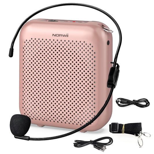 Norwii Bluetooth Voice Amplifier, Power Amplifiers, Portable Mini Wired Microphone Headset for Teacher Classroom & Outdoor Lectures, Teaching, Tour Guides, USB-C Rechargeable - 2000mAh, Rosegold