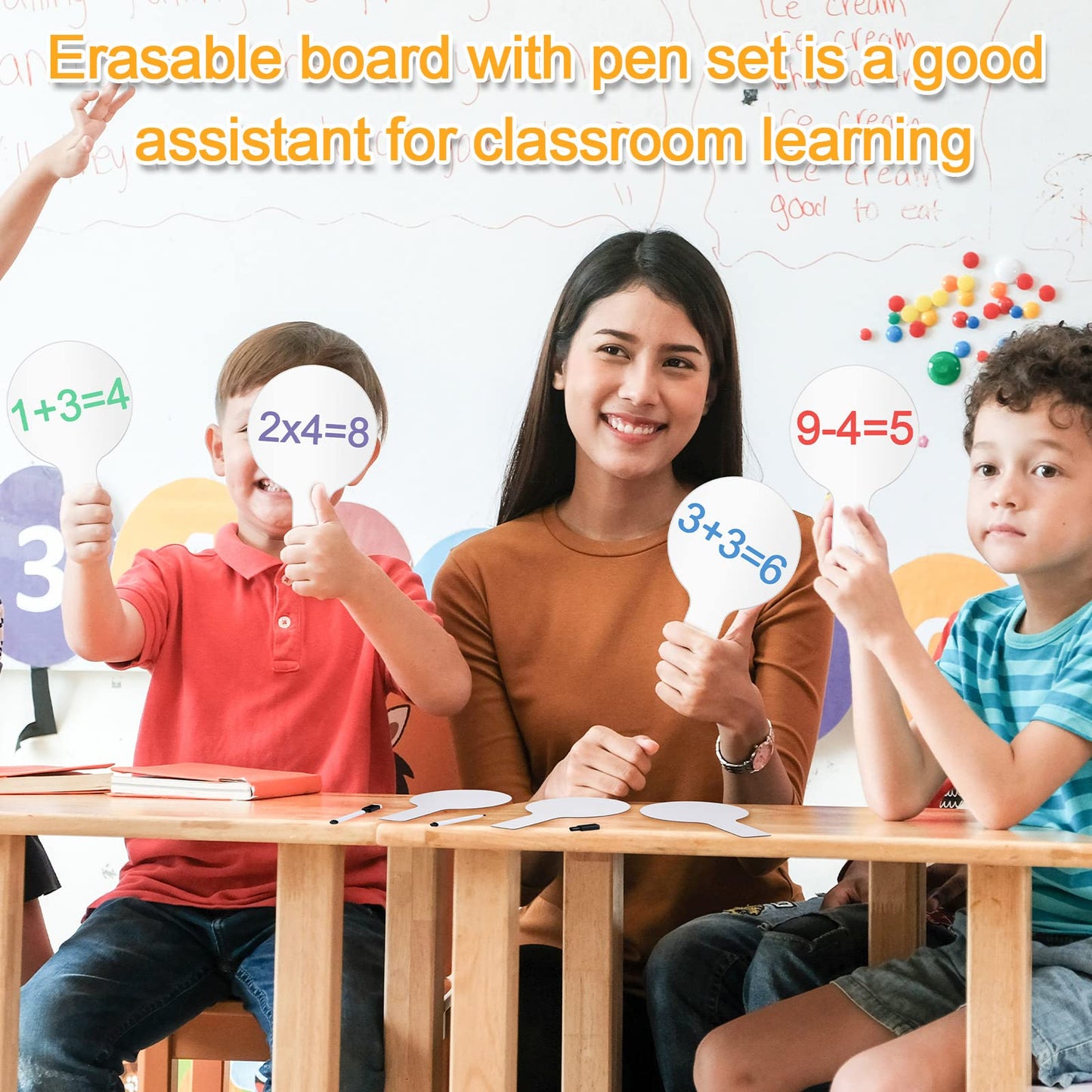 12 Sets 5x9 Inch Answer Dry Erase Paddles and 12 Black Marker Set Handheld Small Dry Erase Board Double Sided Auction Paddles Handheld Whiteboard for Classroom Voting Answering Auction Bidding