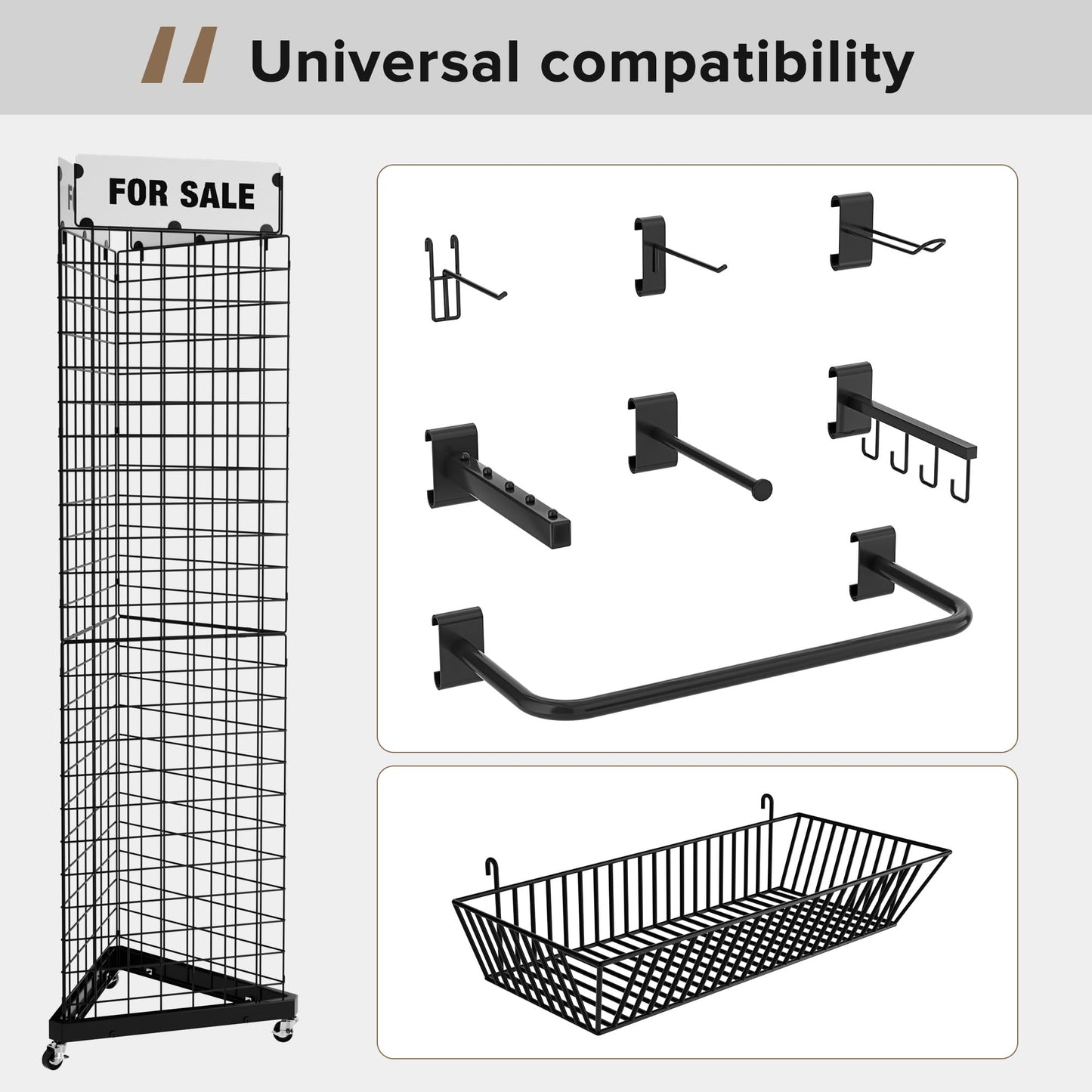 Urban Deco Triangular Grid Wall Panels for Vendor Booth - Gridwall Display Stand with Accessory 24 Hooks, 1 Set Display Racks for Vendor Events (Black)