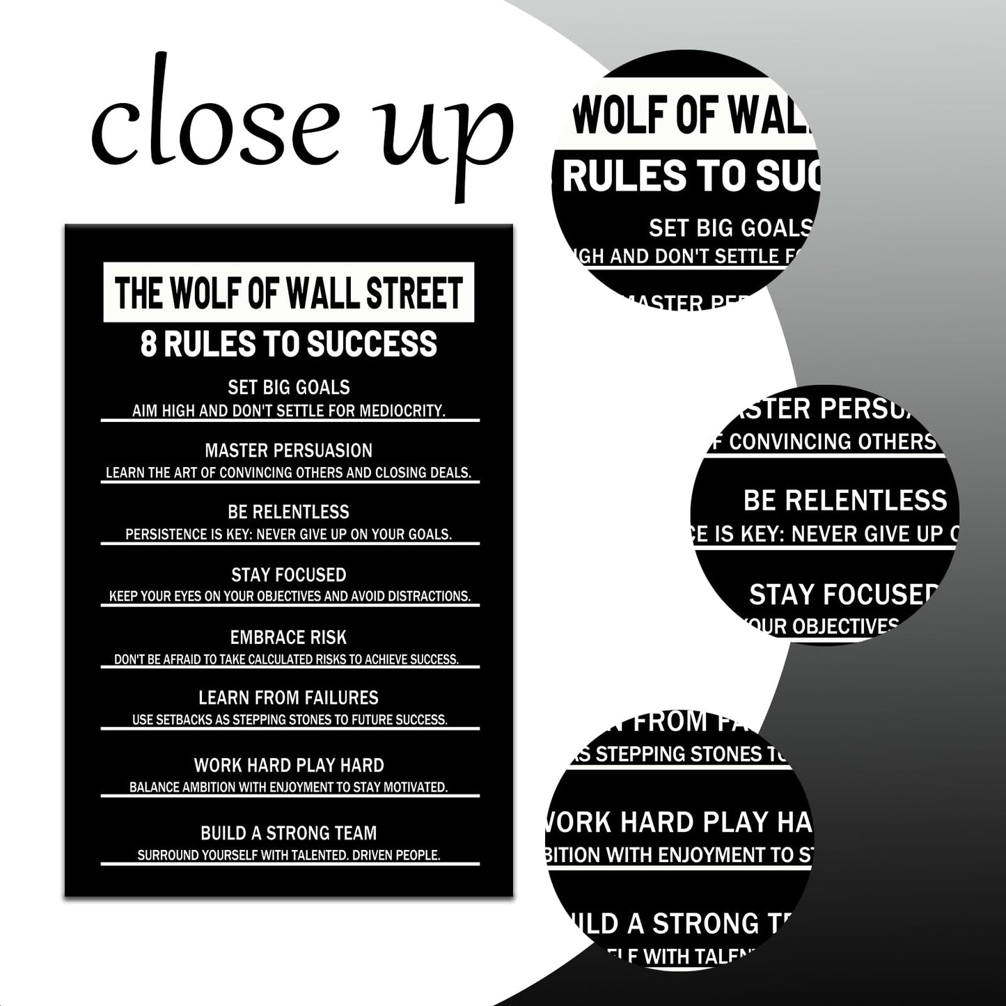 8 Rules to Success Inspirational Canvas Wall Art Motivational Positive Poster Print for Modern Modern Bathroom Bedroom Living Room Wall Decor Artwork Stretch and Framed [12''Wx18''H]