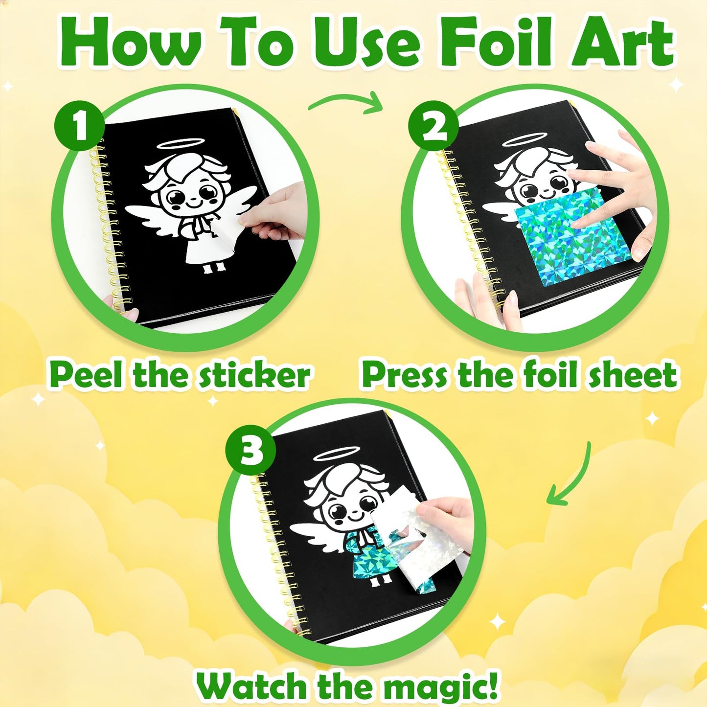 FUNNYB&G Foil Art Craft Kit for Kids 4-10 Years Old: Mess-Free & No-Glue, Create 16 Sparkly Christian Pictures – Perfect Travel Toy & Birthday Gift for Kids (Christian)