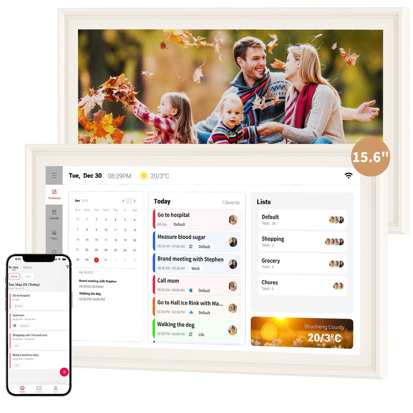 Digital Calendar, Electronic Calendar with 15.6-inch Touch Screen,32GB Smart Calendar, Work and Family Planner, Also Functions As a Digital Picture Frame,Best Gift for Your Loved Ones