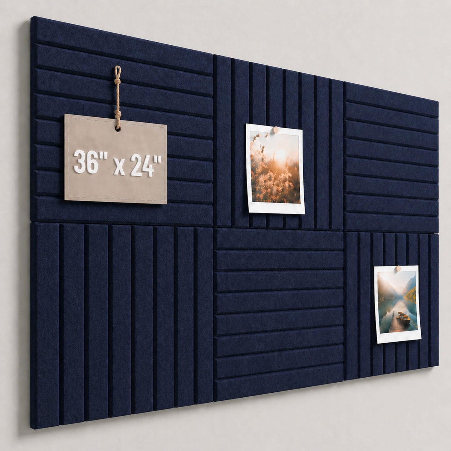 Baysola Stripe Felt Bulletin Board Panels 36 x 24 Inch Self Adhesive Wall Tiles Cork Board Alternative for Office Classroom Photos Notes 6 Pack