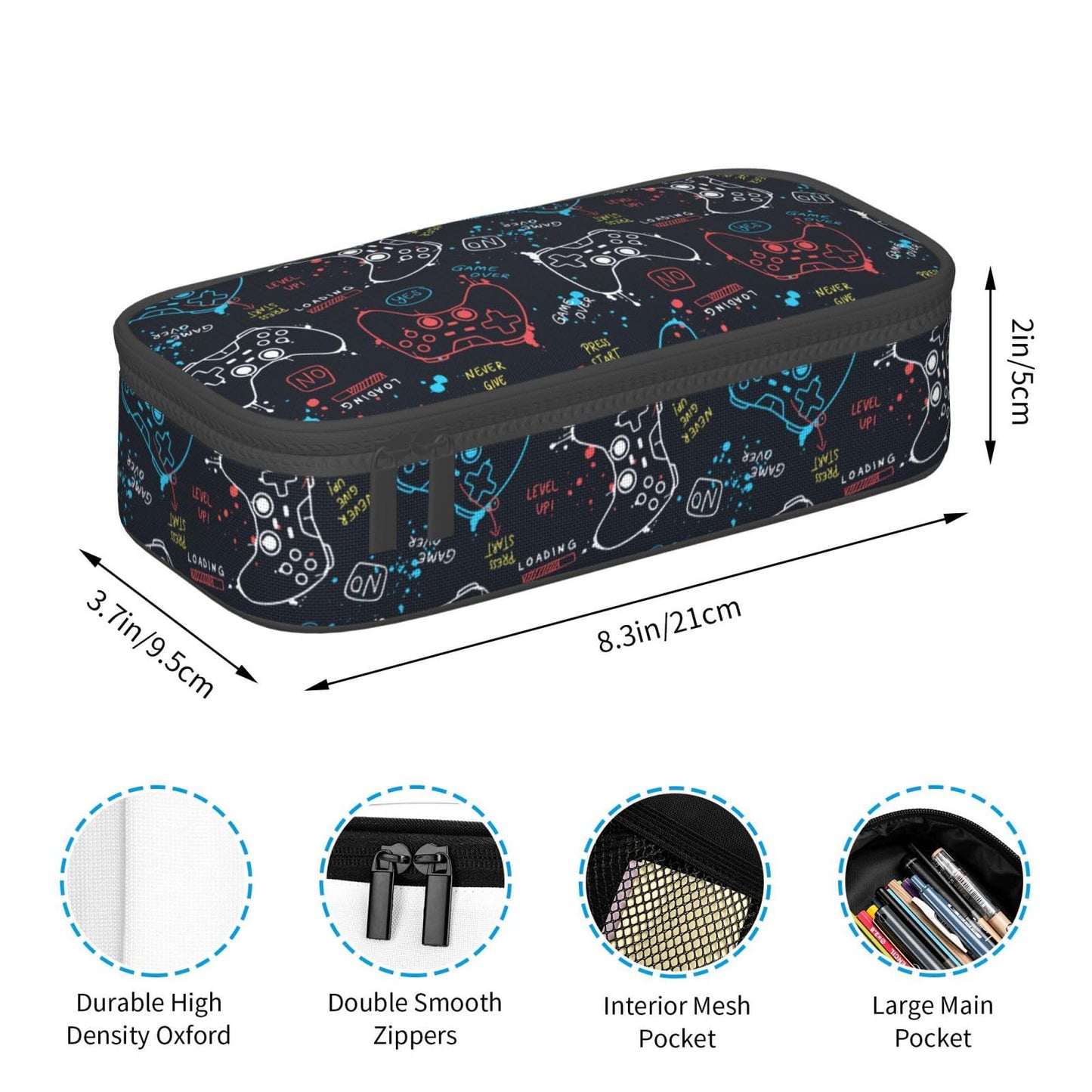 Aoojanu Video Game Controller Large Pencil Case With Zipper Compartments Stationery Pencil Bag For Kids Teens Students School Supplies