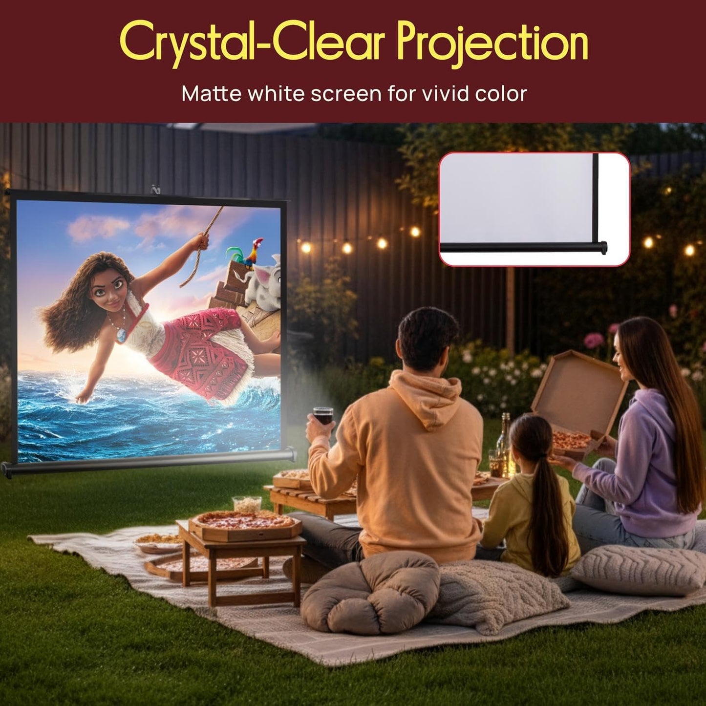 Pyle 50 Inches Projector Screen Portable Floor Standing Fold-Out Roll-Up Tripod Manual, Mobile Movie Screen, Home Theater Cinema Wedding Party Office Presentation, Quick Assembly - PRJTP53,White