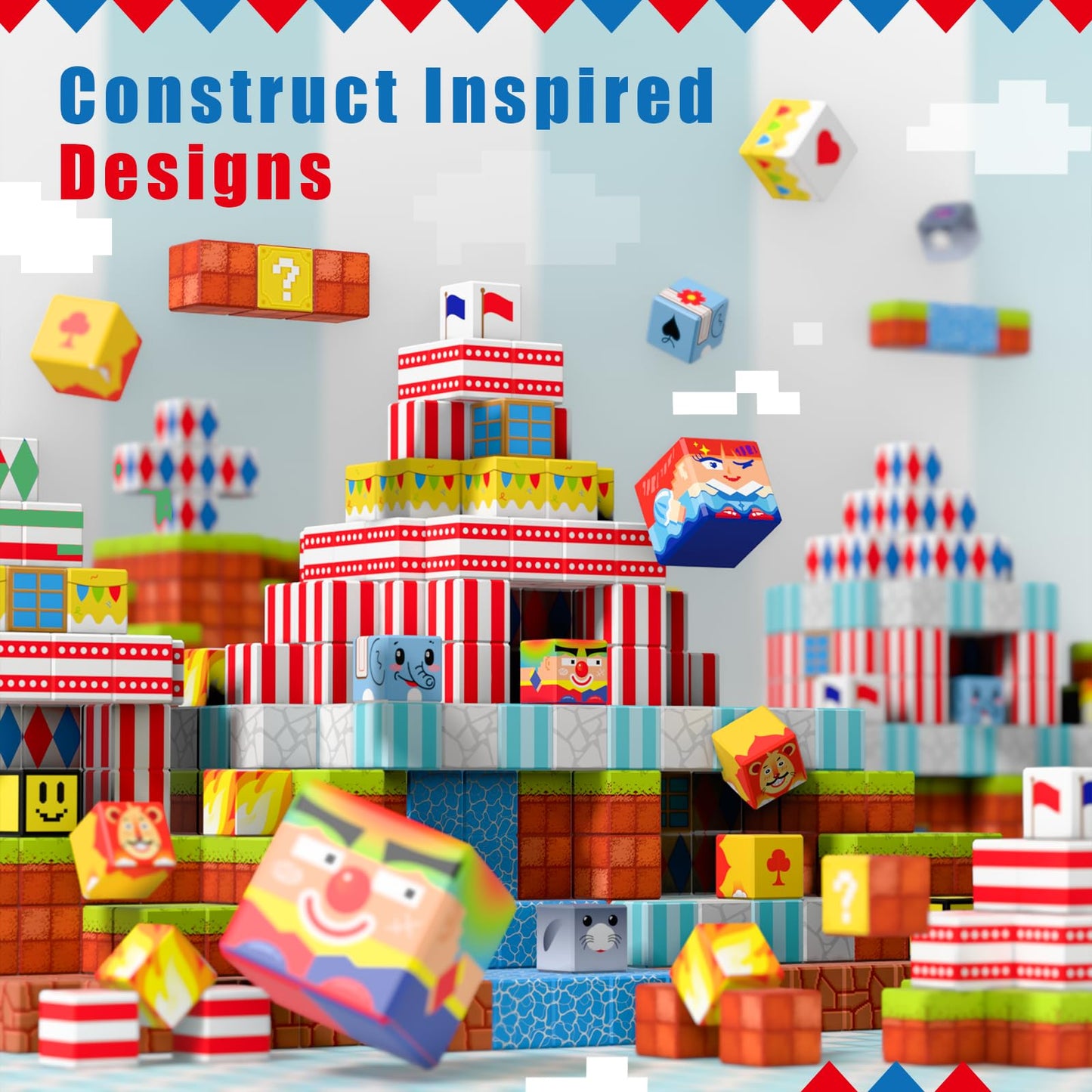 BRISTLIX 200PCS Magnetic Building Blocks with Storage Bag, 0.8in Joyful Circus STEM Magnet Cubes, Creative Construction Magnetic Blocks, Ideal Gift for Boys & Girls Age 3-12 Magnetic Cubes