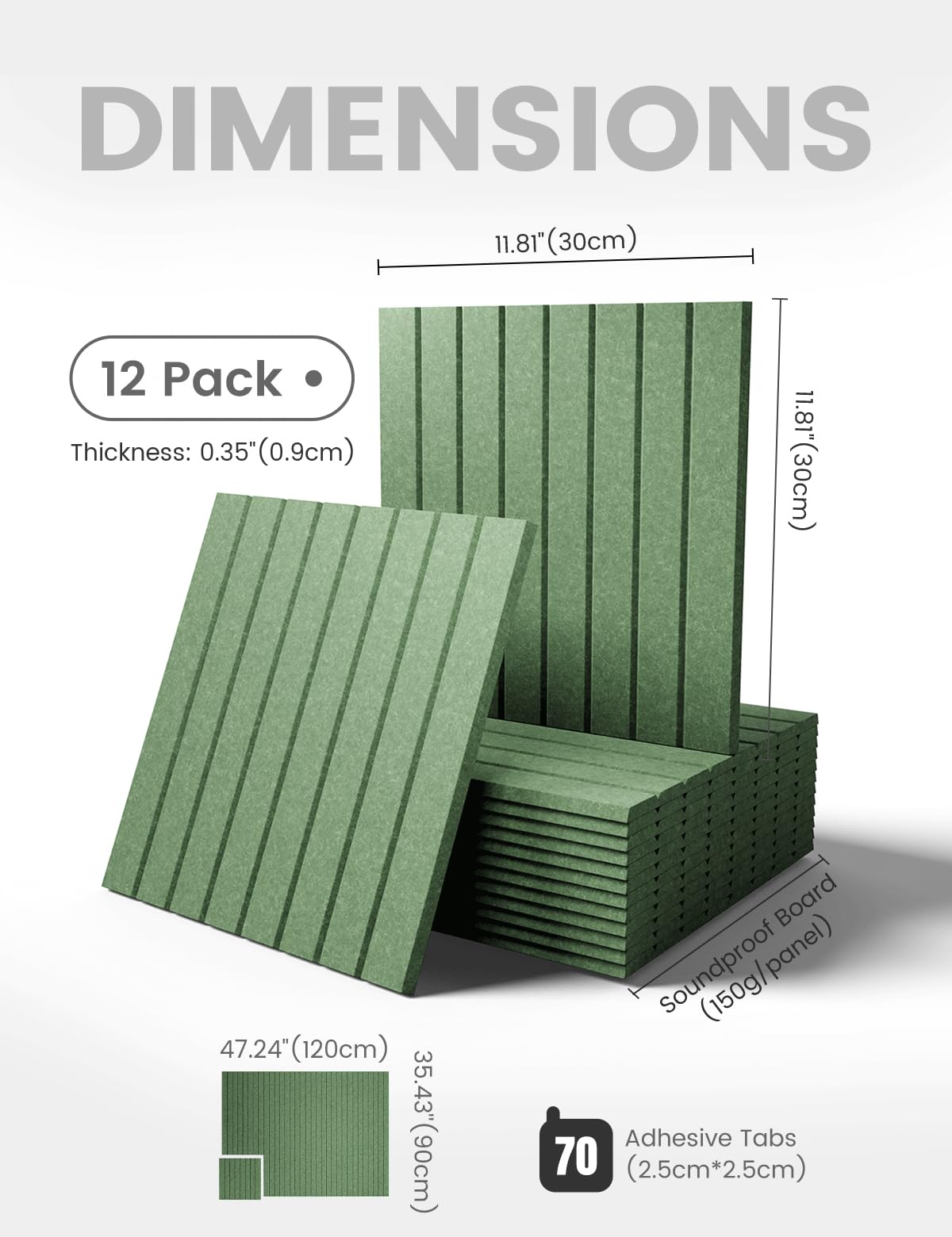 Large Felt Bulletin Board 48" x 36" Cork Board Alternative-12 Pack with 70 Safe Removable Adhesive Tabs, Cork Boards for Walls Cork Board for Home Office Classroom Pin Board-Moss Green