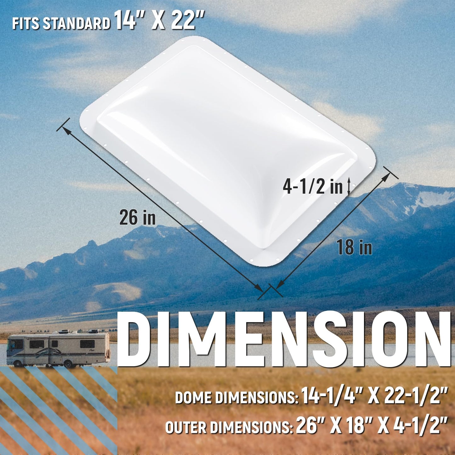 HECASA RV Skylight Replacement - 18in x 26in Polycarbonate Cover for 14in x 22in Openings - White - Model VC-LYAP-737-1