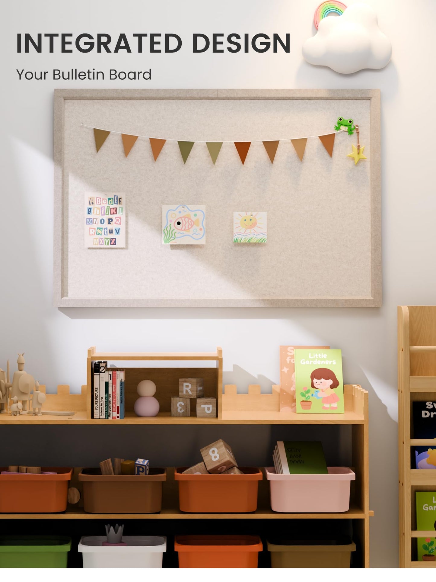 Fluxynara Foldable Cork Board Alternative, Felt Bulletin Board 35.4" x 23.6" Deep Camel Frame with 24 Adhesive Tabs, Pin Board for Home Office, Classroom, Entryway, Kitchen Wall Decor—Oatmeal