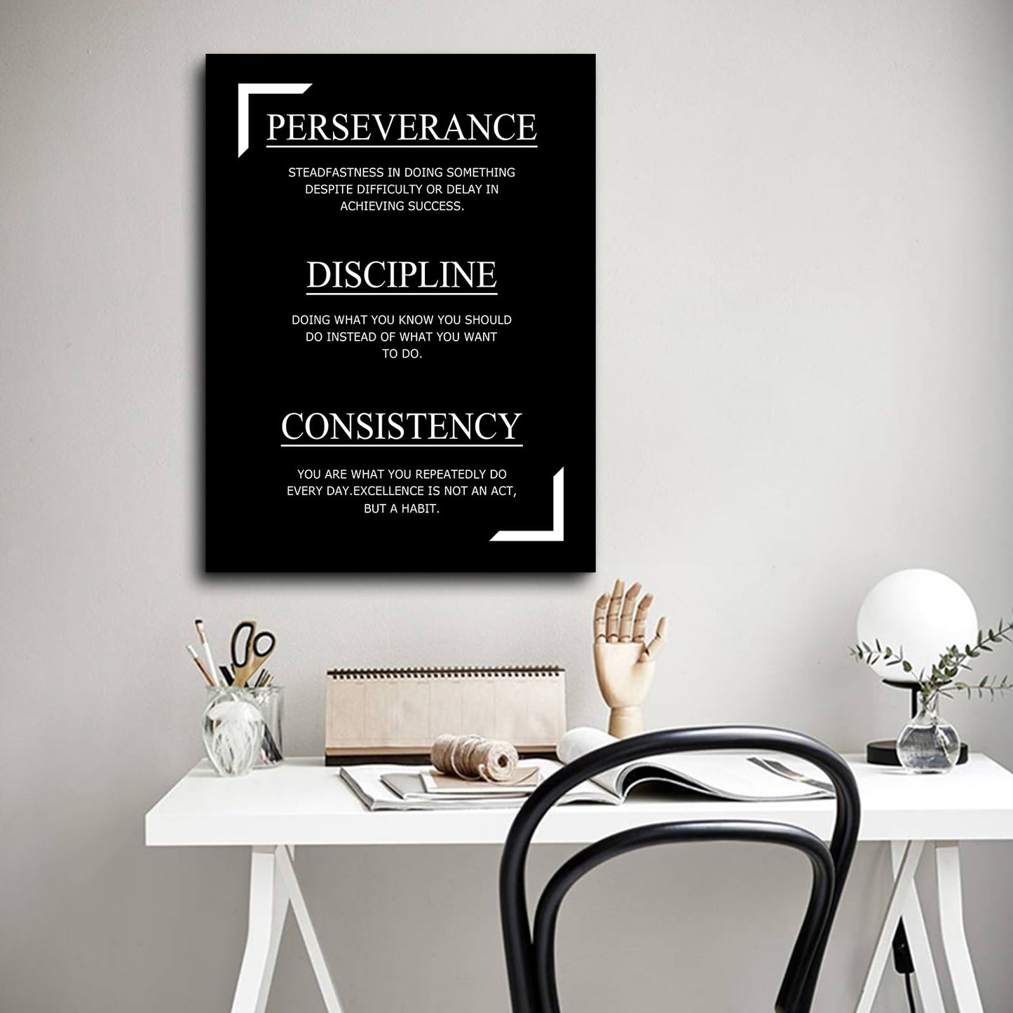 Motivational Canvas Wall Art Perseverance Discipline Consistency Success Poster Print Inspirational Picture Painting for Office Class Room School Wall Decoration Stretched and Framed [18''Wx24''H]