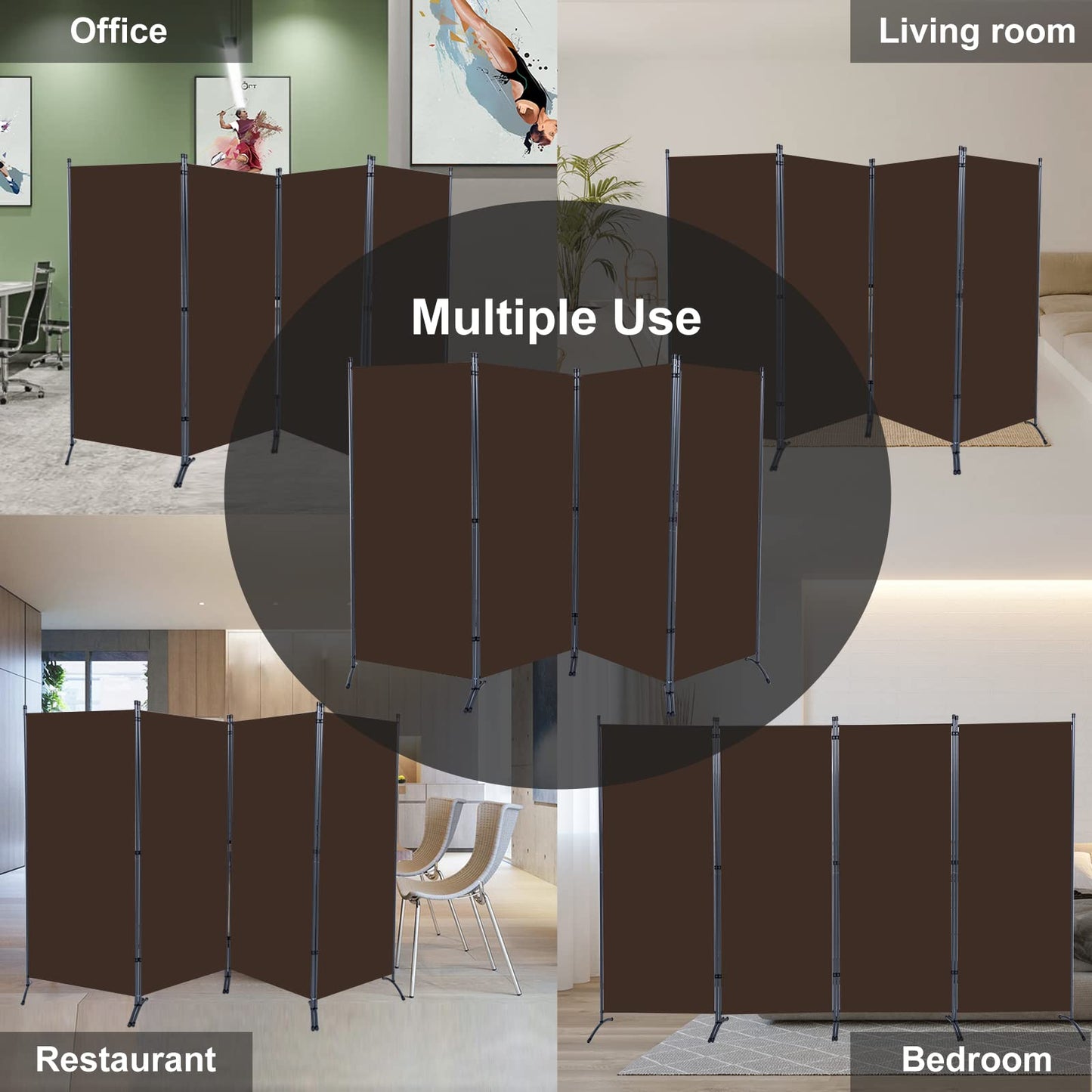 YASRKML Room Divider Folding Privacy Screens, Portable Room Divider Panel 4 Panel Partition Room Dividers Screen, Freestanding Room Partitions and Dividers Fabric Dividers for Room Separation, Brown