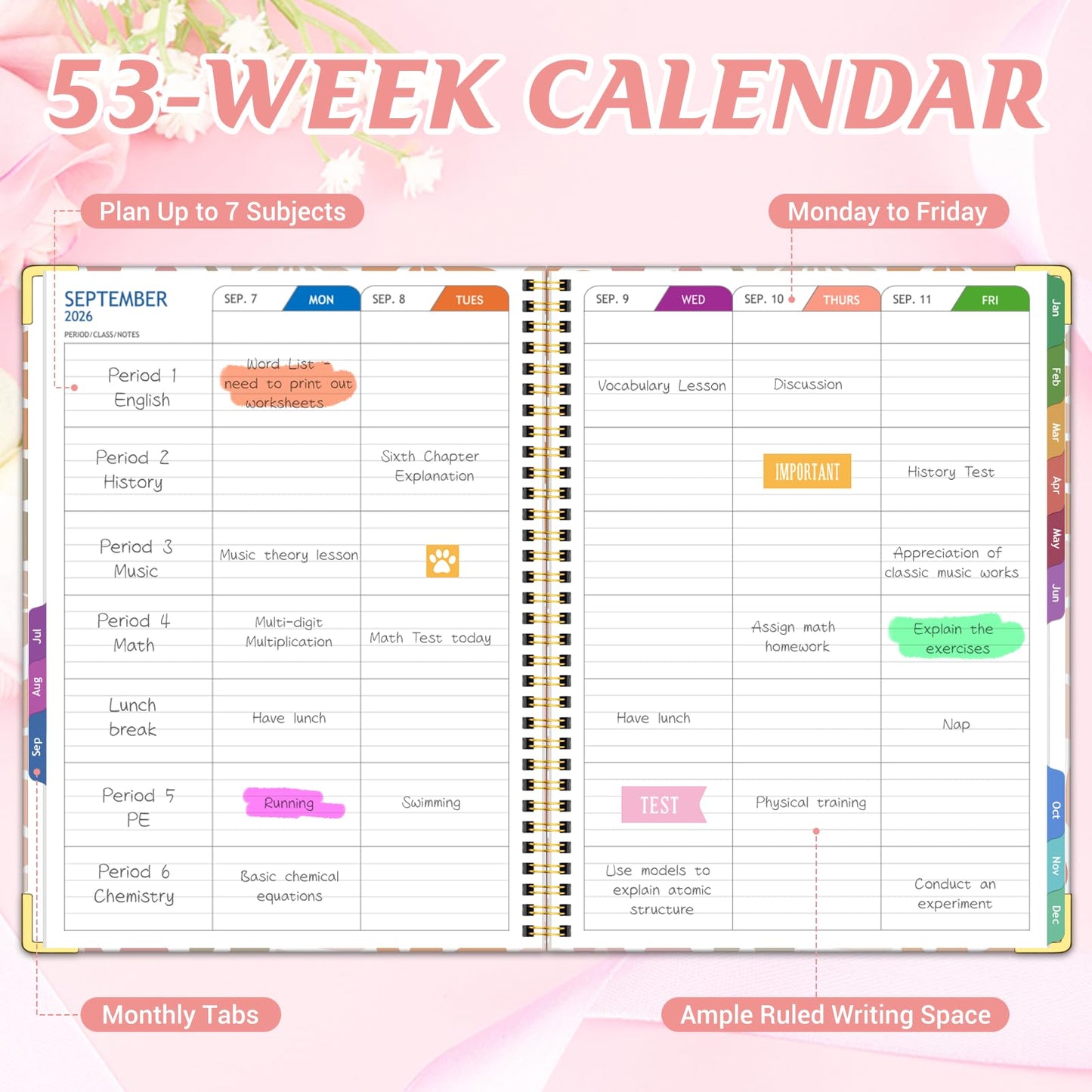 Teacher Planner 2026-2027 Academic Year, Jul.2026 - Jun.2027, 8.5" x 11" Lesson Planner Book for Teachers, Teacher Planners with Colorful Monthly Tabs for Homeschool & Classroom Organization - Pink