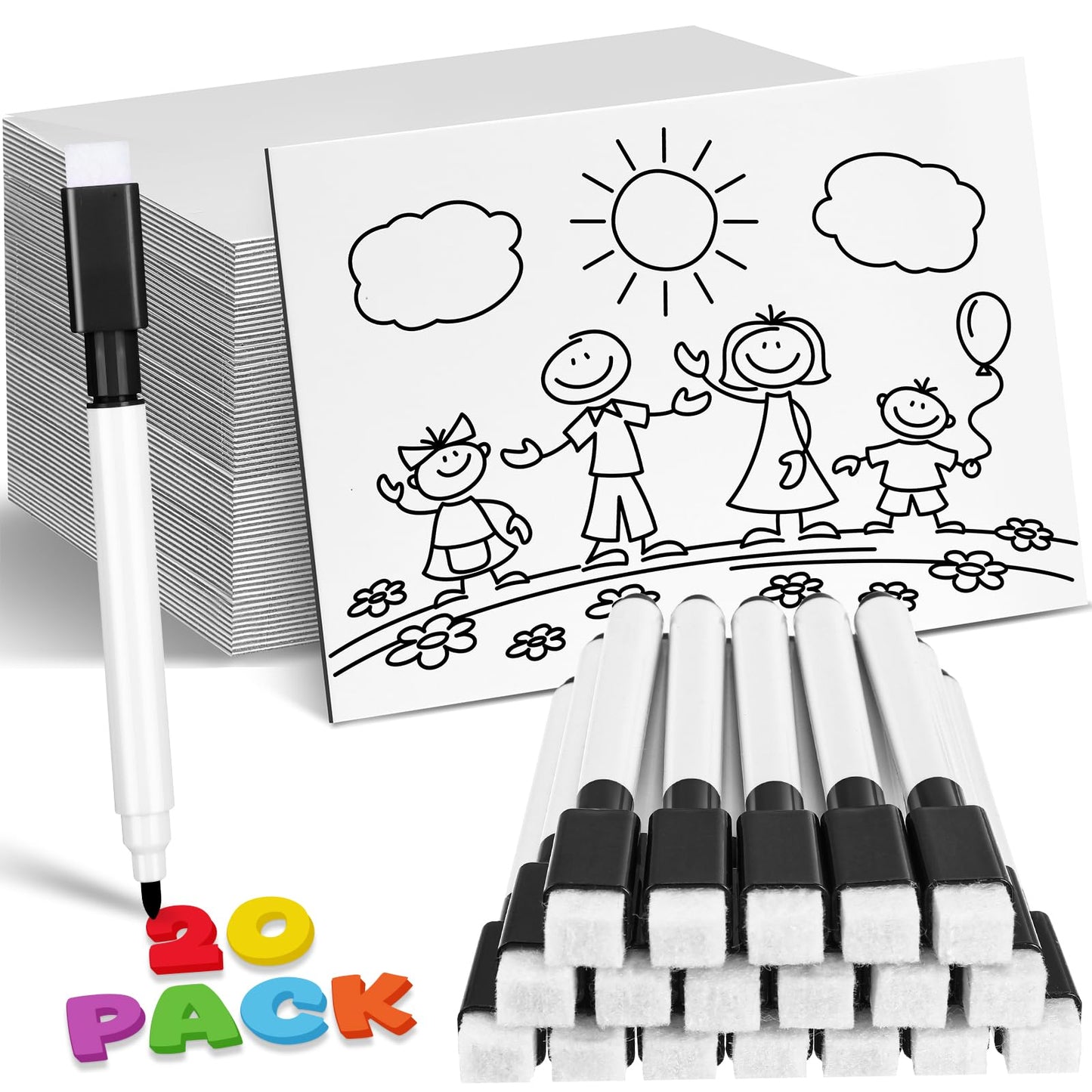 Ctosree 20 Sets Dry Erase Board for Kids 11 x 8 Inch Double Sided Small White Board and Dry Erase Markers with Eraser Cap Mini Student Whiteboard for Classroom Teacher