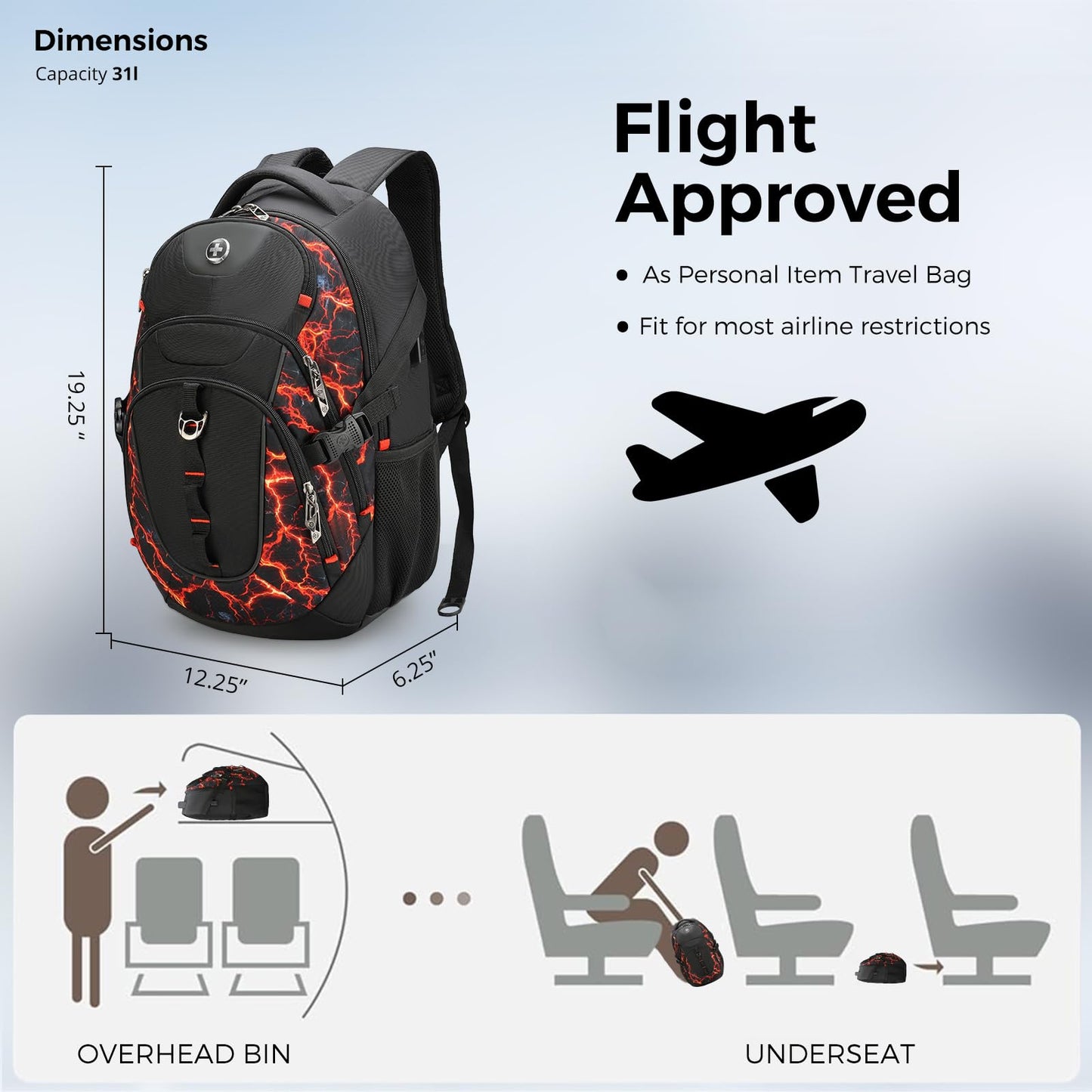Swissdigital Laptop Backpack with USB Charging Port, Travel Backpack Fits 15.6 inches Computer, 31L Backpack for Men, Flame Red | SD803-97