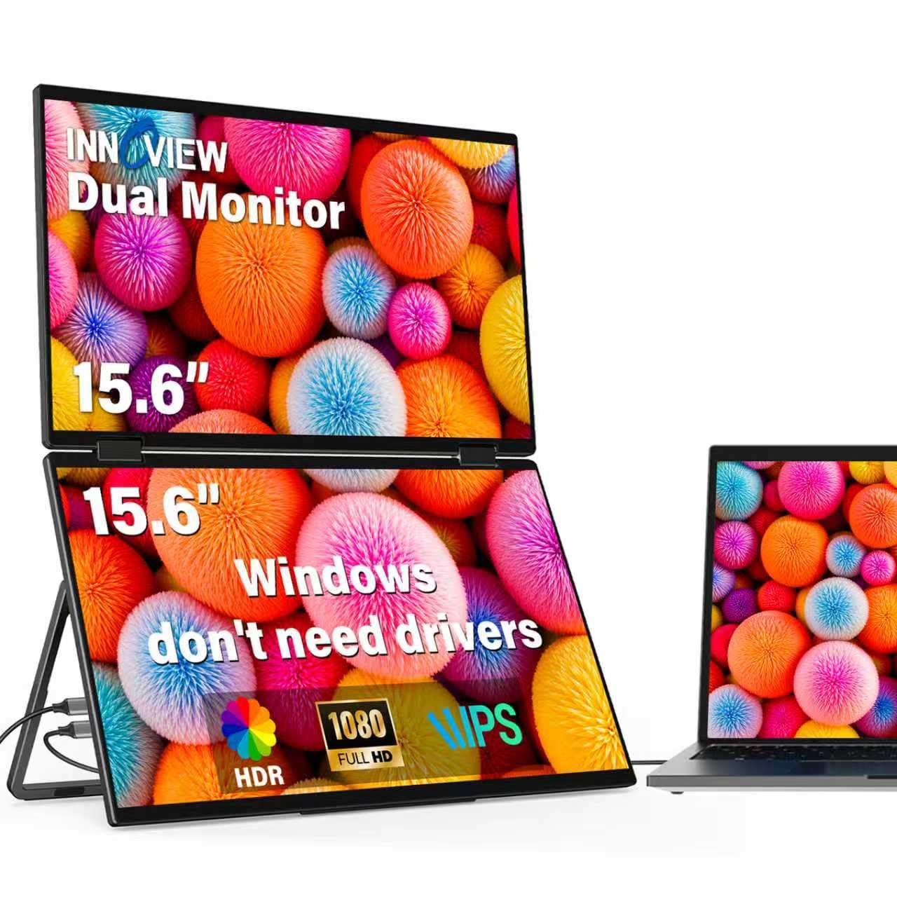 InnoView Dual Portable Monitor 15.6" 1920x1080 Dual Stacked Foldable Monitor | 315° Screen Adjustment | USB-C/HDMI Dual Screen Monitor for Laptop, Mac, Windows