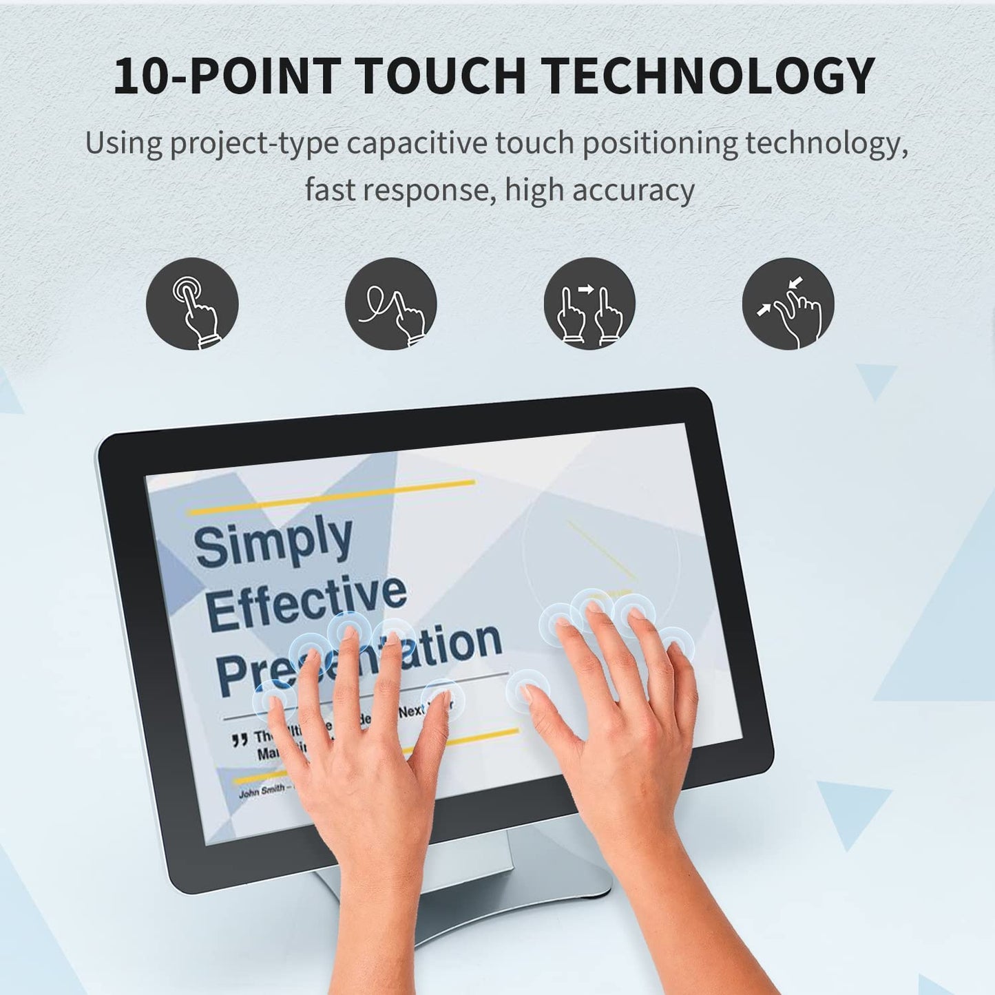 TouchWo 17.3 inch Capacitive Multi-Touch Screen Industrial Monitor, 16:9 Display 1920 x 1080P, Built-in Speakers, VGA & HD-MI Monitor for PC, POS, Small Business, Restaurant, Bar