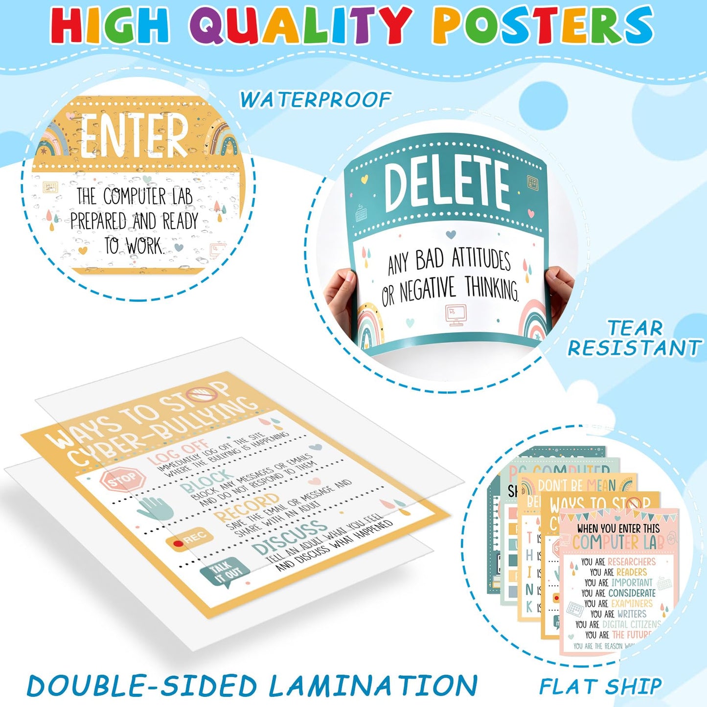 Computer Lab Poster Computer Science Posters Boho Classroom Rules Decorations Inspirational Technology Digital Keyboard Shortcuts Education Chart PC Decor Wall Art Back to School Teacher Supplies