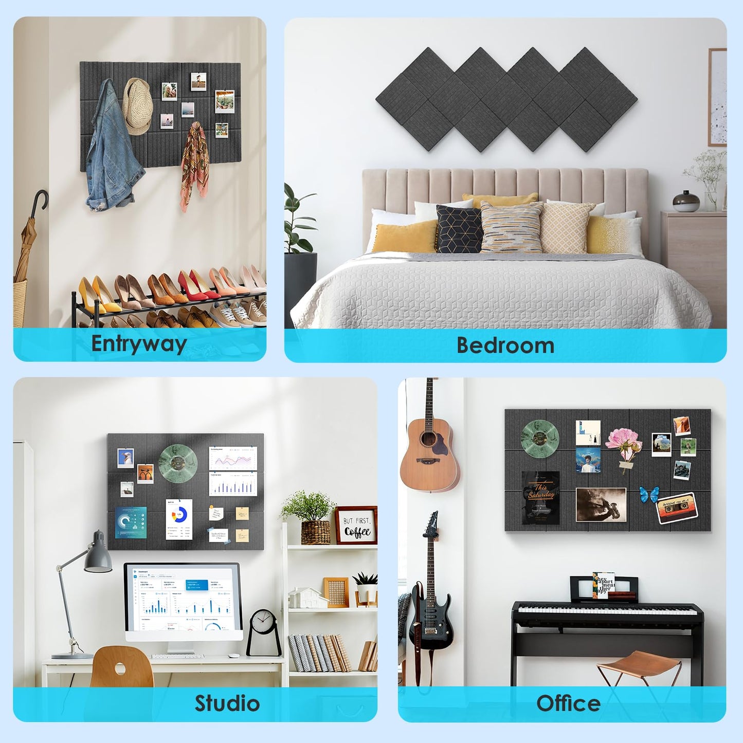 Large Bulletin Board 59" X 36" Cork Boards for Wall Alternative 15 Pack Grey Fine-Stripe Felt Bulletin Board 96 Safe Adhesive 35 Push Pins for Office School Home Room Decor