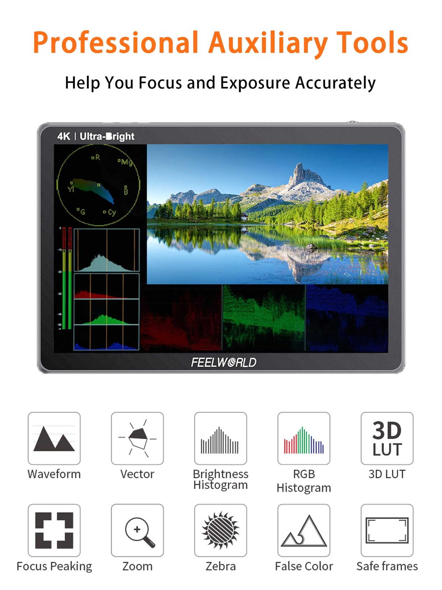 FEELWORLD LUT11S 10.1 Inch Camera Monitor, 2000nit IPS Touch Screen 1920x1200, 4K 60Hz HDMI Camera Field Monitor SDI, Video Assist HDR Waveform Focus Peaking 3D LUT