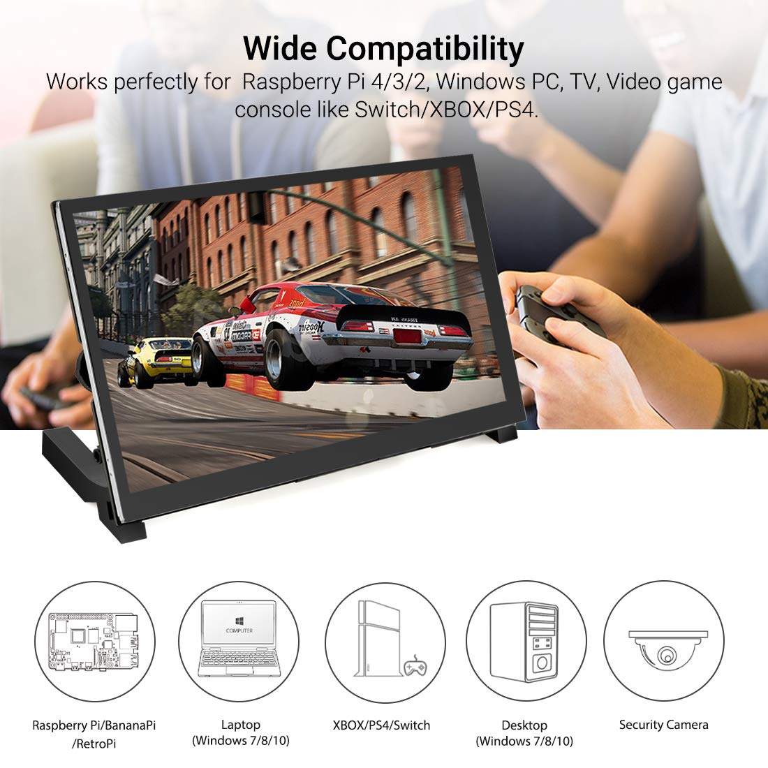 ELECROW 7 Inch Touchscreen Monitor for Raspberry Pi - 1024x600 IPS Capacitive Touch Screen HD Mini LCD Display with Stand Compatible with Raspberry Pi 5/4B/3B+/3B, BB Black, Win11/10/8/7, Driver Free