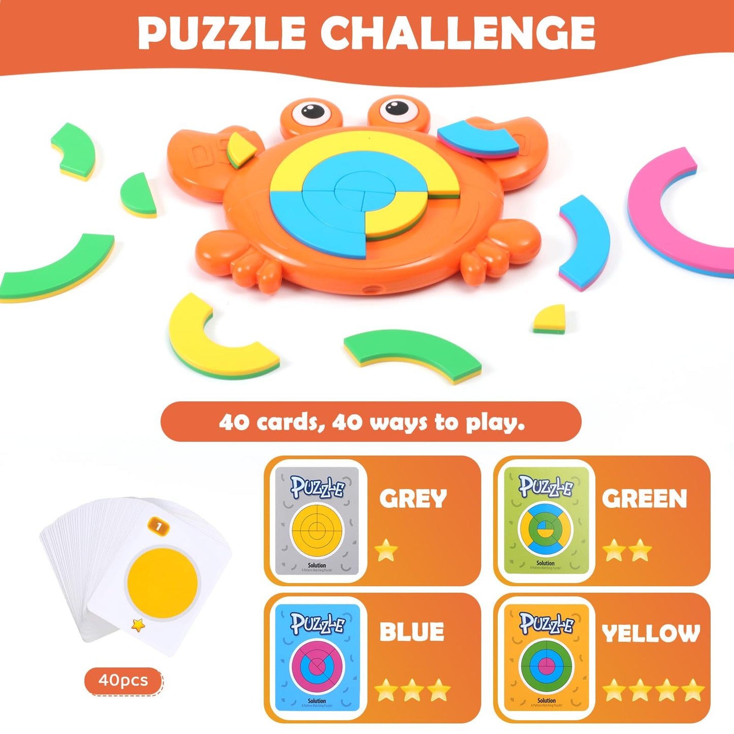 oiwmueo crabzzle Toy Crab Puzzle，2 in 1，Age 3+，Match Picture，Learning Colors，braintease，Develop Imagination，Early Childhood Education Game，Toys for Kids