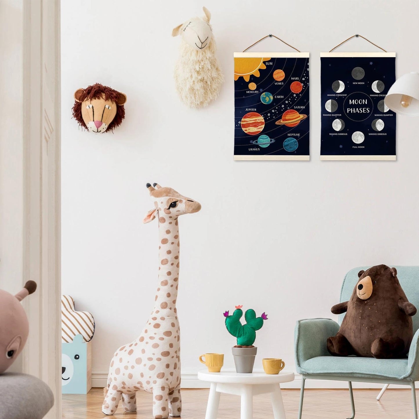 LKETW Space Nursery Poster Hanger Frame 12x16 Inch, Solar System Galaxy Wall Art Posters for Classroom, Space Educational Hanging Banner Decor for Kids Boy Girl Nursery Room Bedroom Playroom, Set of 2