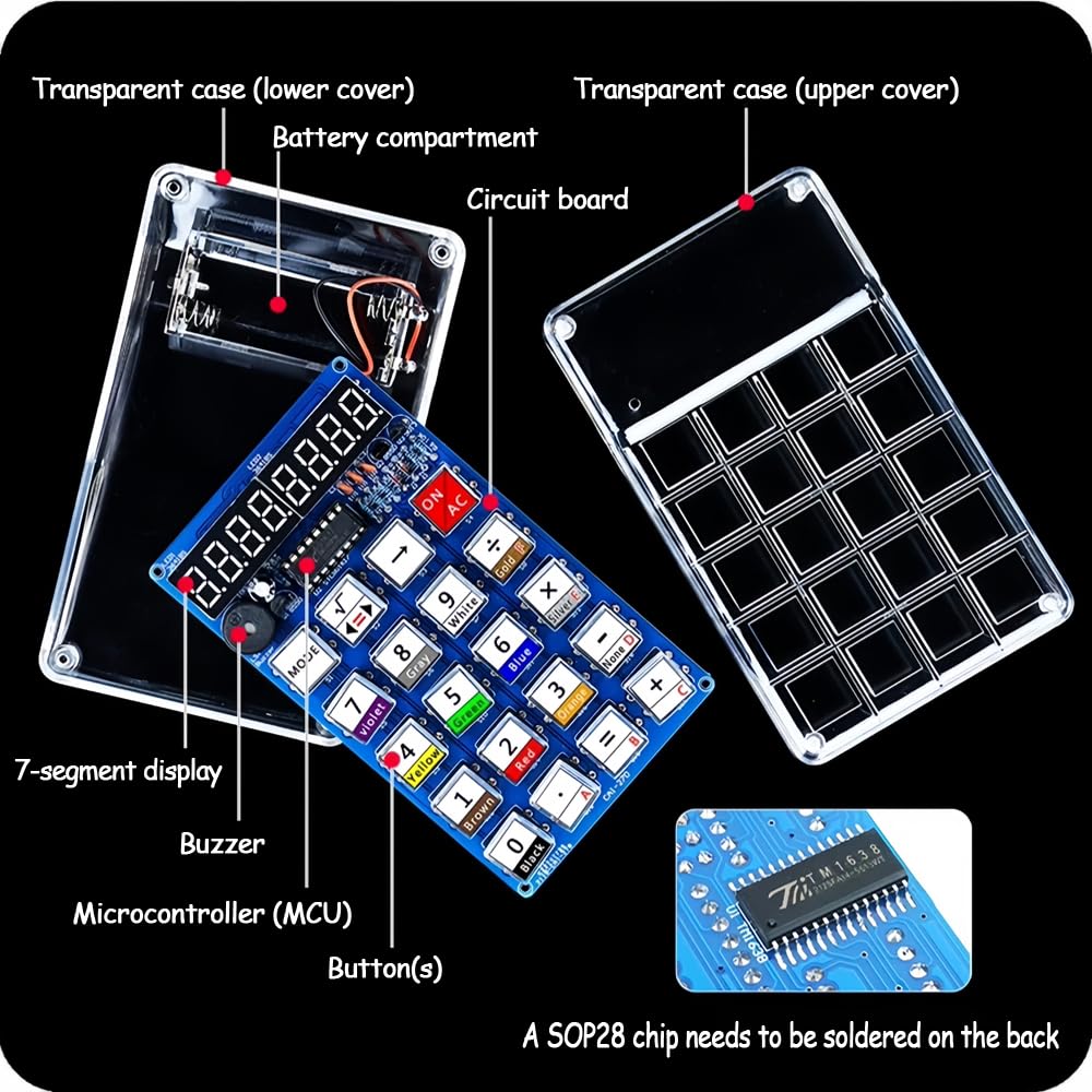 Soldering Practice Kit DIY 7-Digit LED Display Electronics Calculator for Classroom/Home, Build Electronics STEM Projects Learn to Solder Kits for Adults/Teens/Students/Makers/hobbyists (Red)