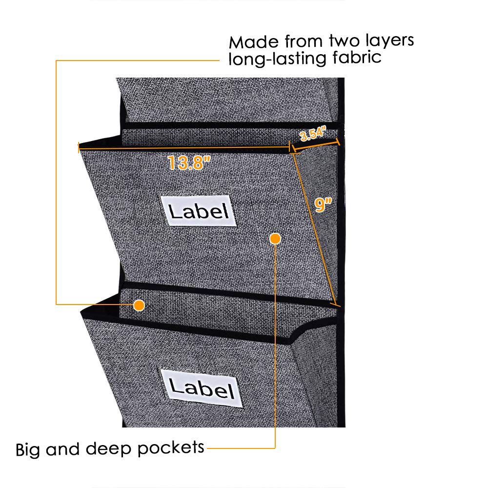 homyfort Over the Door File Organizer Hanging File Folders, Wall Organizers and Storage for Mail, Magazine, Notebooks, Planners, Office, Classroom, 5 Extra Large Pockets (Black with Pattern)
