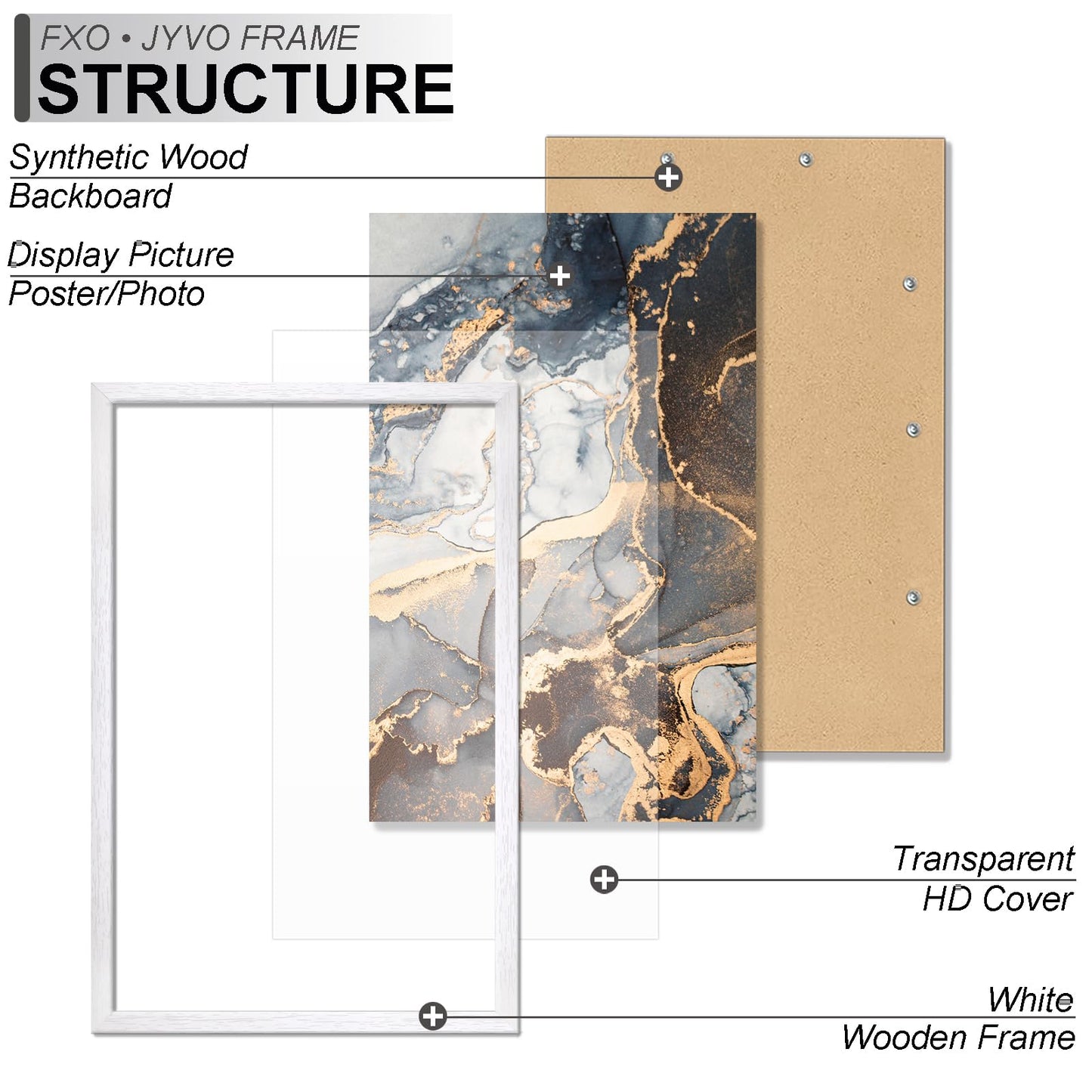 Fxojyvo Engineered Wood 14x24 Picture Frame Set of 3, White Frame for 14 x 24 Inch Picture Poster Photo, Light Weight 14 by 24 Frame with Wood-grain for Wall - 3 Pack/White/14 x24