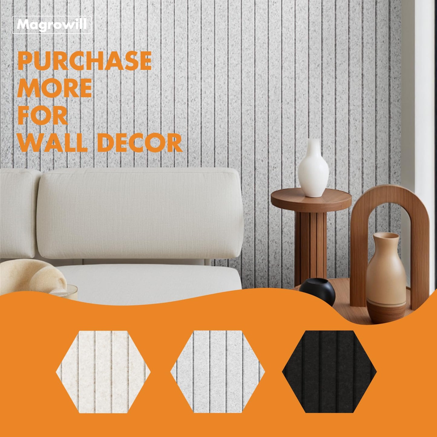 Cork Board Tiles for Wall with Push Pins, Removable 36" x 24" Slat Bulletin Board Sets, Adhesive Pin Board | Magrowill 6 Packs Felt Panels for Interior Wall Decor