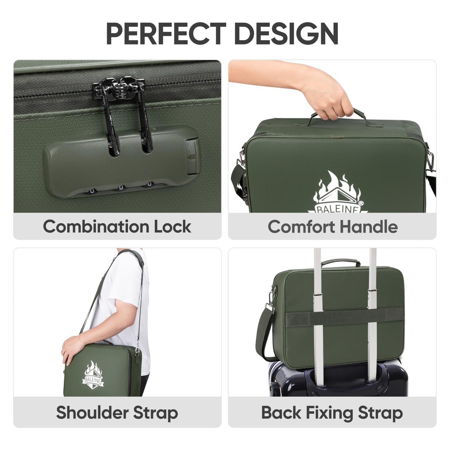 BALEINE Fireproof Document Box with Lock, Portable Fireproof Document Bag Waterproof Fire Proof File Boxes for Documents, File Organizer Box for Important Paperwork (Green, 15''x11''x4'')