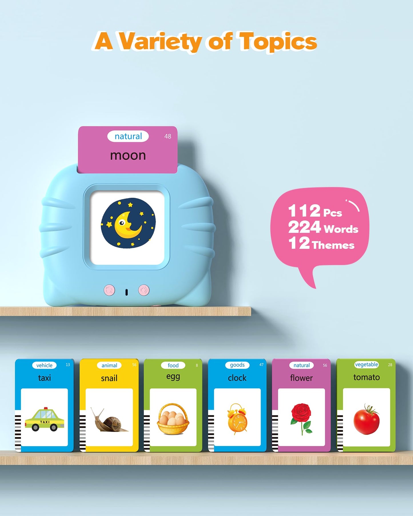 Airbition Talking Flash Cards for Toddlers 1 2 3 4 Year Olds, Montessori Language Learning Toys with 224 Words, Pocket Speech Therapy Toys, and Speech Development Educational Playthings for Children