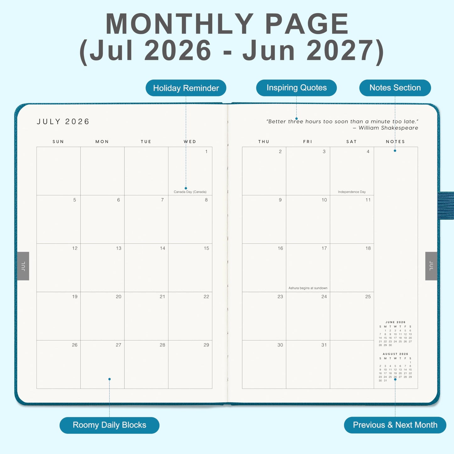 And Per Se Academic Planner 2026-2027 – Weekly & Monthly Planner, July 2026 to June 2027, A5 Leather Hardcover with Inner Pocket – Student & Teacher Organizer, 5.7" x 8"(Dark Turquoise)